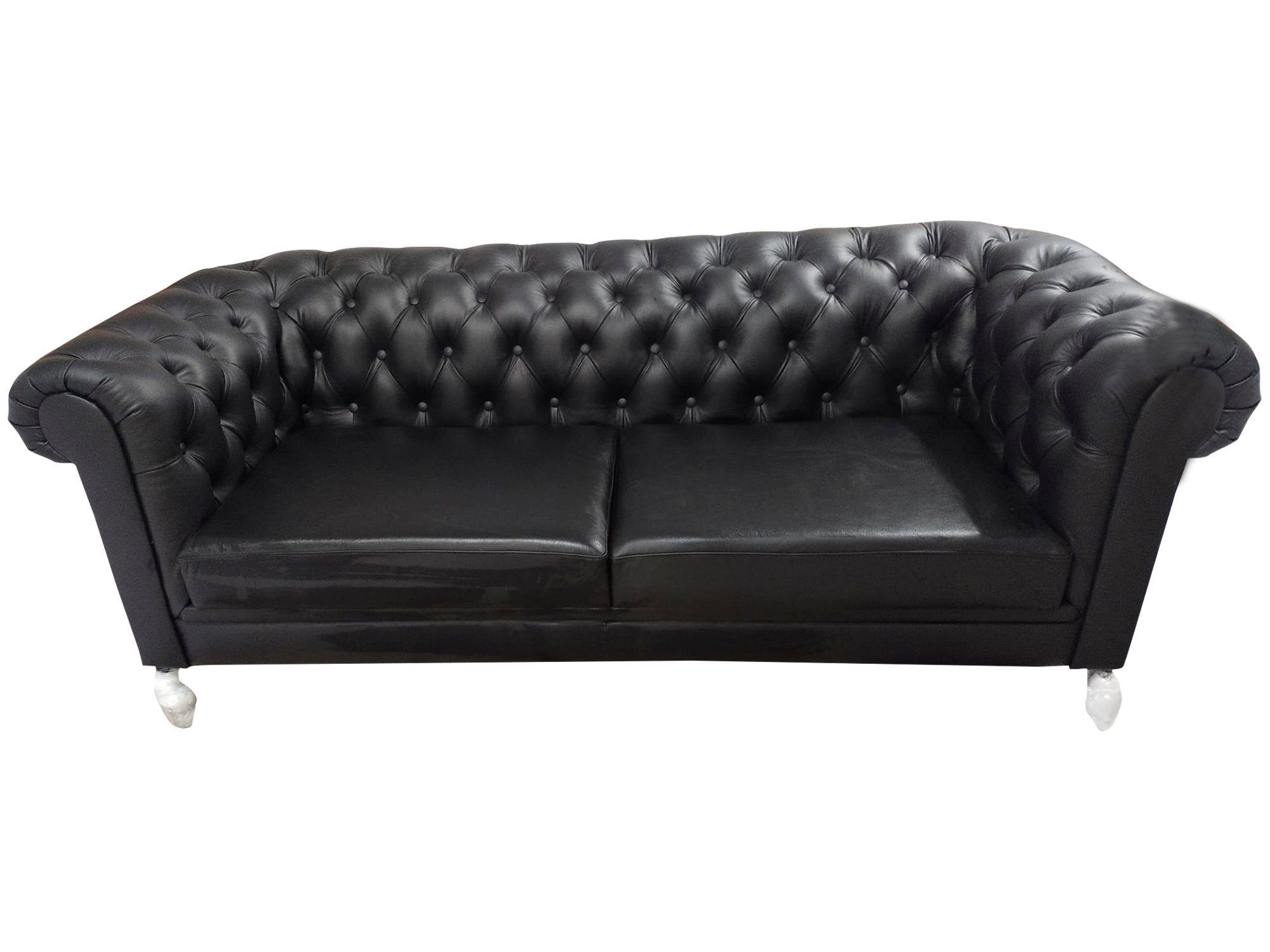 JVmoebel Chesterfield-Sofa Schwarzes Ledersofa mit Polyätherschaum-Polsterung und Holzfüßen, Packung, Made in Europa