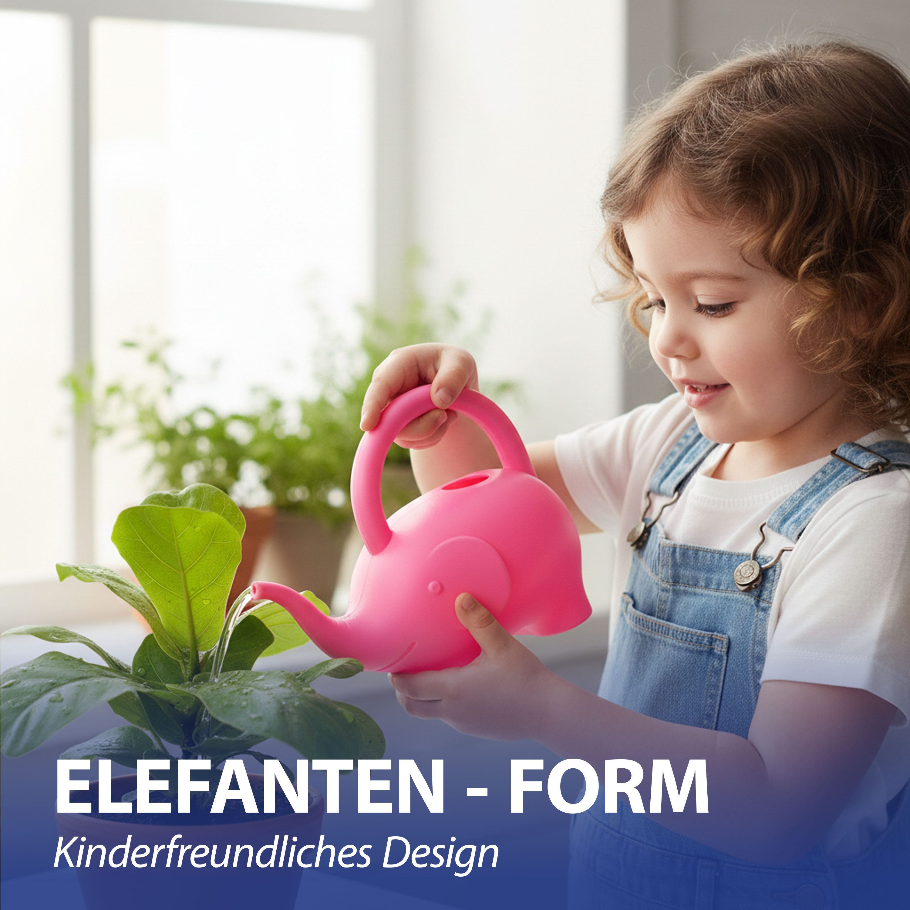 CEPEWA Gießkanne Gießkanne Elefant Kunststoff rosa 24x20x12cm 1,5 L Kinder-Gießkanne – Bild 4 von 5