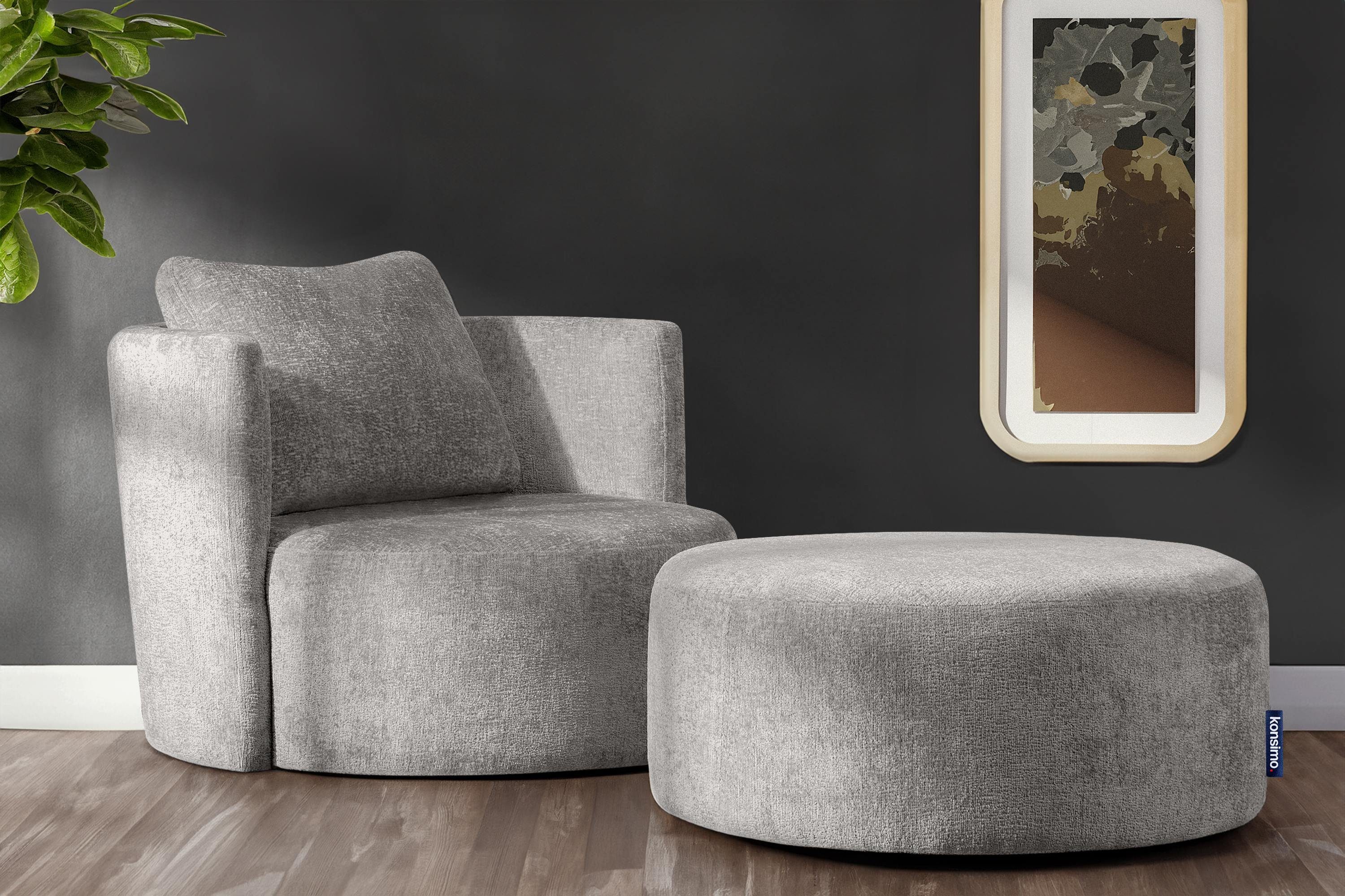 Konsimo dekorativem Loungesessel RAGGI, 360° Drehsessel inklusive mit Drehfunktion, Chenille Kissen,