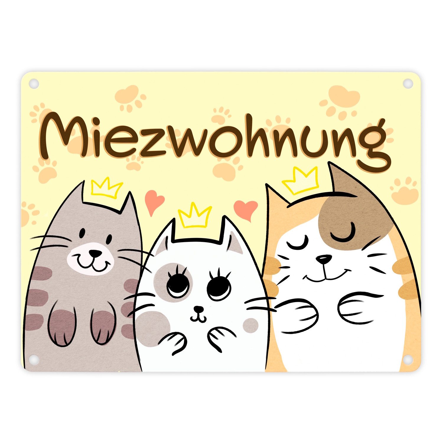 Metallschild Miezwohnung Metallschild mit drei süßen Katzen für alle Katzenfreunde