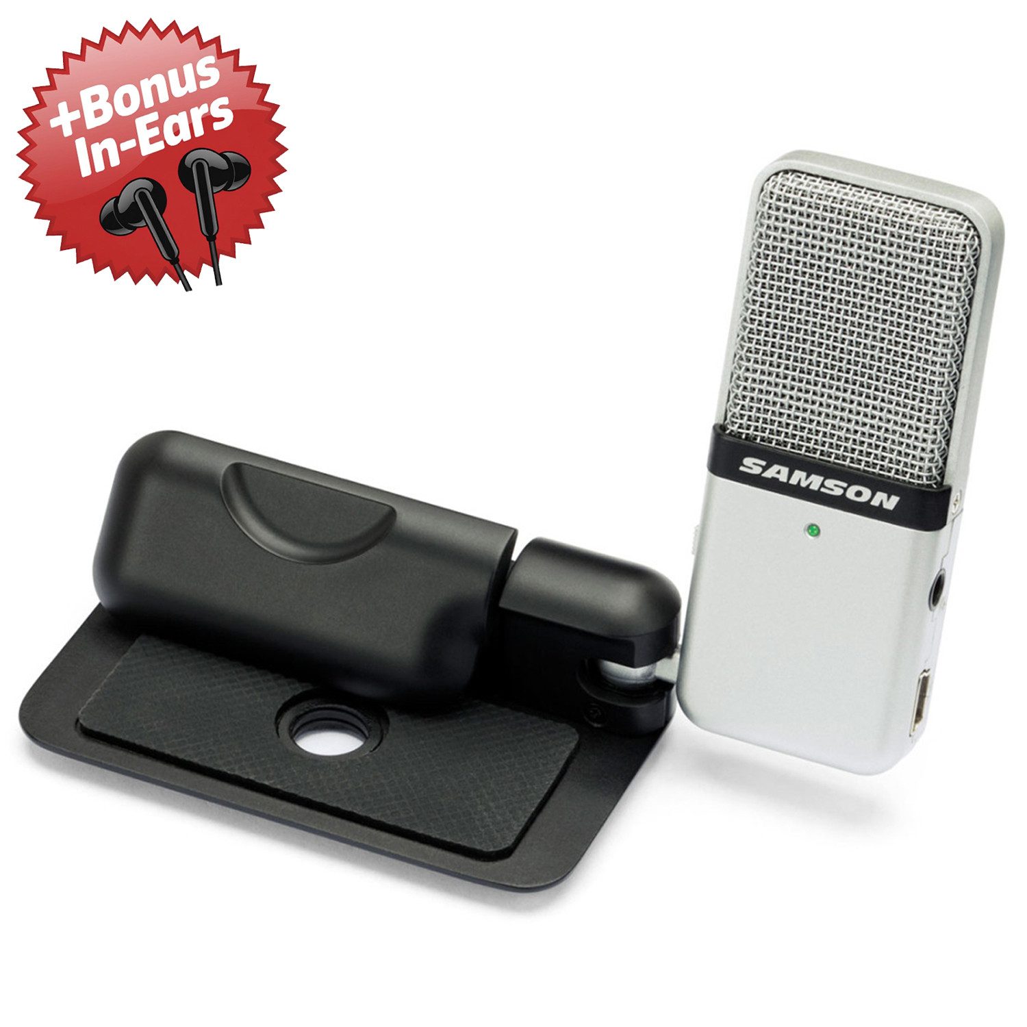 Samson Mikrofon Samson GO Mic kompaktes USB Mikrofon + Bonus In-Ear Kopfhörer (1-tlg), Videokonferenzen, Videotelefonie, Youtube und Podcasts