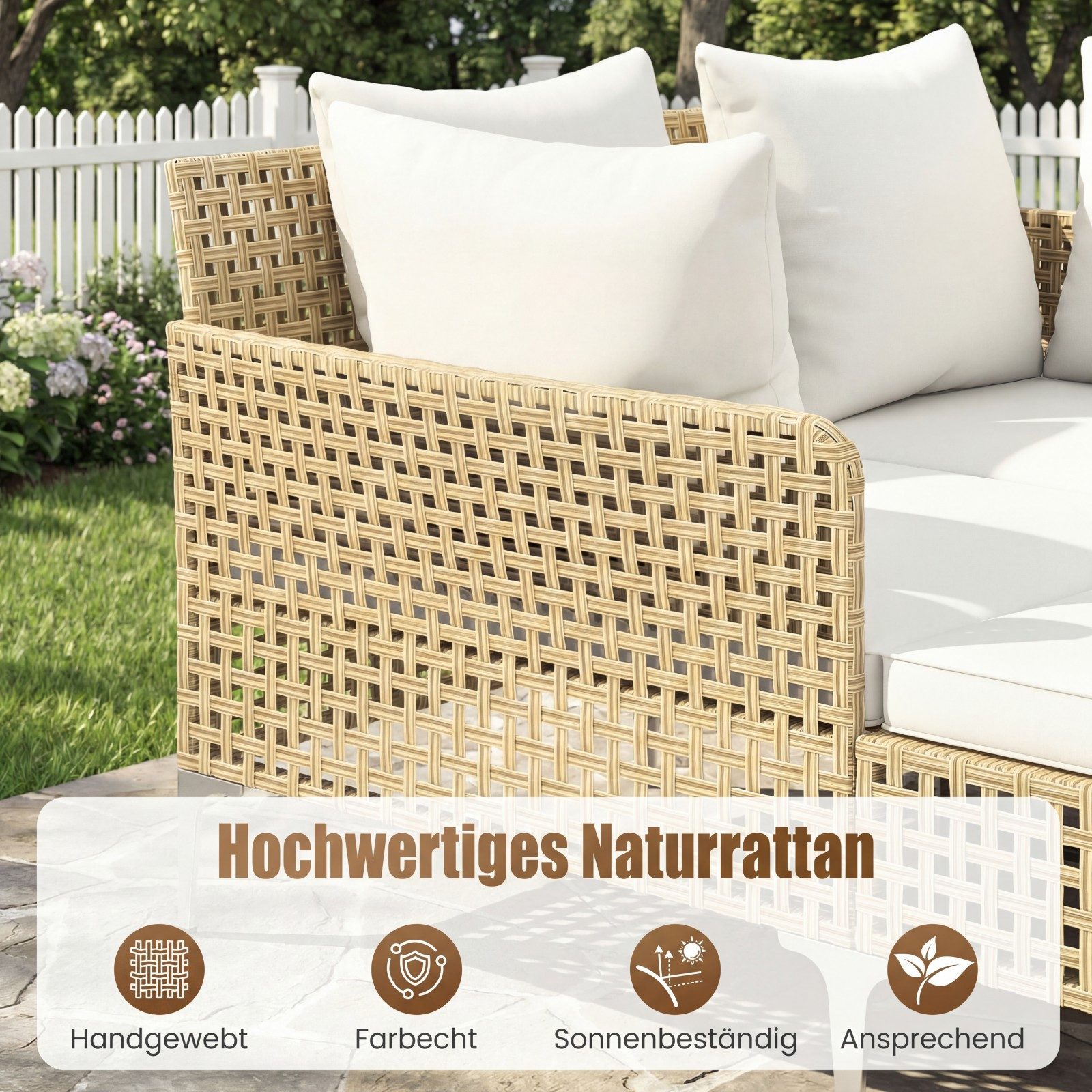 COSTWAY Loungebett, Outdoor Sonnenliege 2 Personen Rattan mit Kissen Gartenliege