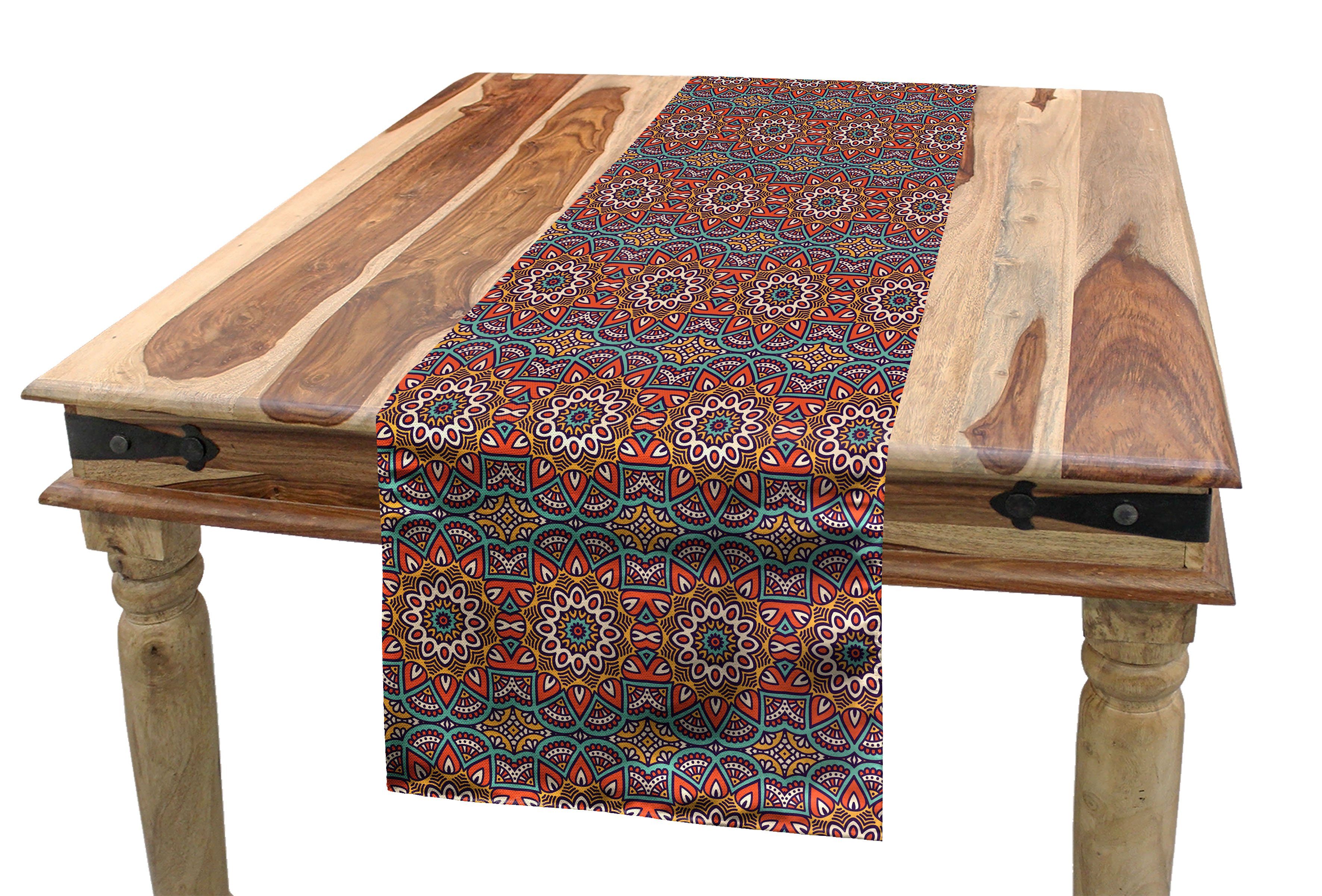 Abakuhaus Tischläufer Esszimmer Küche Rechteckiger Dekorativer Tischläufer, Mandala Nature Inspired Retro