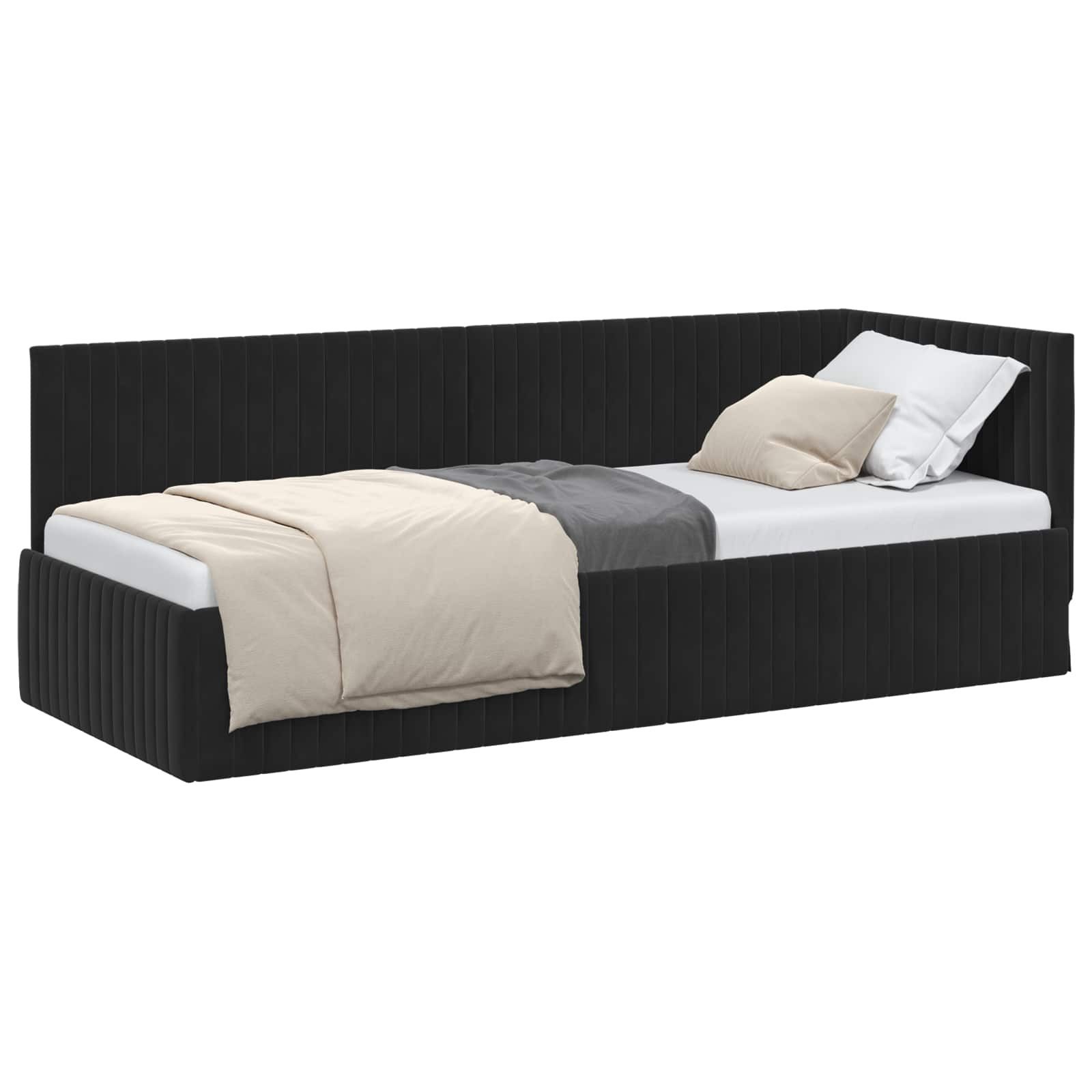 vidaXL Bett Eckbettgestell mit Kopfteil Schwarz 80 cm x 200 cm Samt (1-tlg)