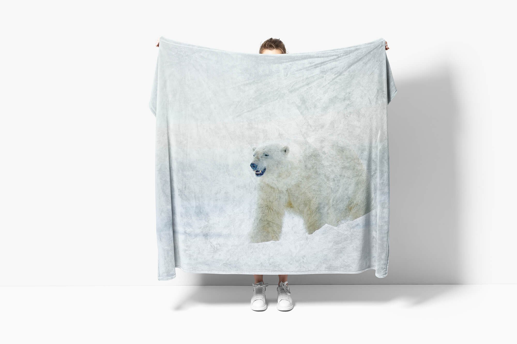 Eisbär Art Kuscheldecke Tiermotiv Sinus Handtuch Strandhandtuch mit Nordpol Saunatuch Sch, Handtuch Handtücher (1-St), Baumwolle-Polyester-Mix