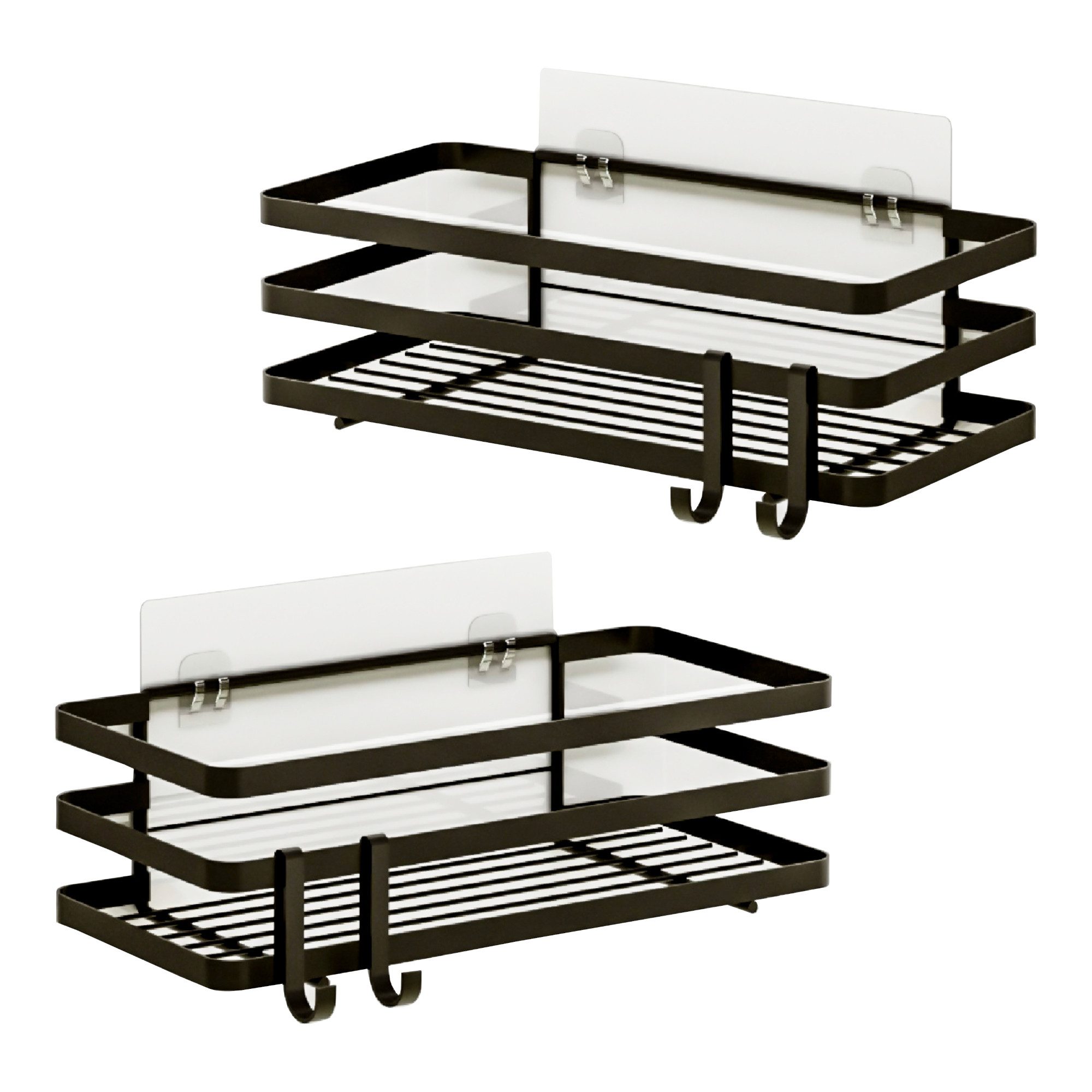 en.casa Duschablage, 2-tlg., »Pertunmaa« ohne Boren, selbstklebend 2er Set 25x12x7,5cm Schwarz