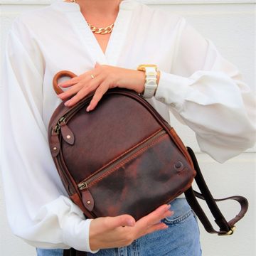 Corno d´Oro Cityrucksack HANDMADE Kleiner Rucksack Damen Echt Leder Vintage Braun, Elegant, ideal für iPad Mini und Kindle