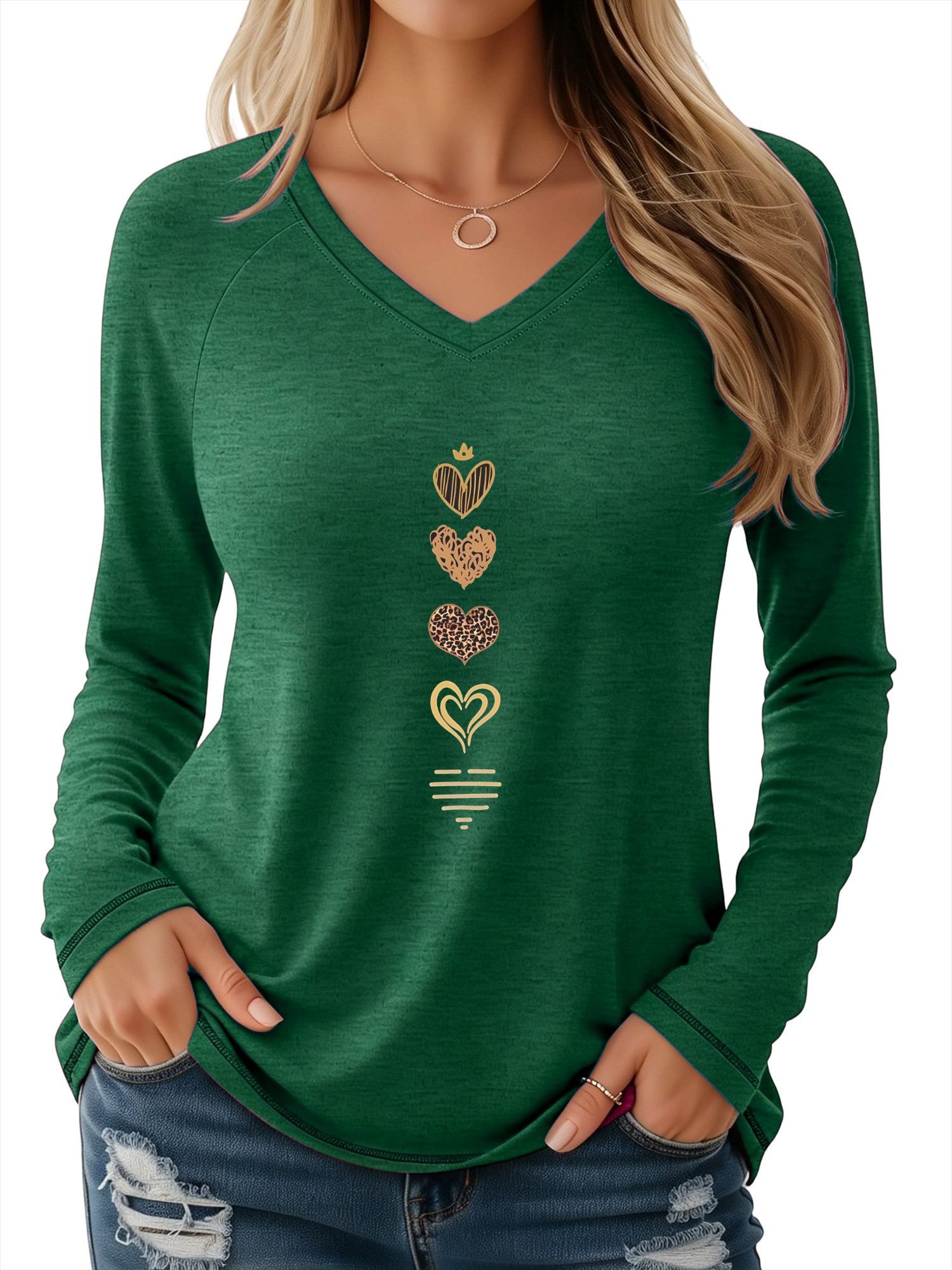 PYLIKE Longsleeve Damen Casual Langarm mit Liebe Druck bequemes V-Shirt Geeignet für den täglichen Gebrauch im Büro und zu Hause