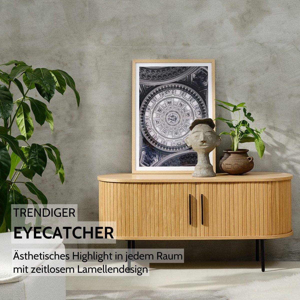 Liadomo Lowboard Uriel, TV-Möbel, TV-Board, TV-Unterschrank, 120 oder 180 cm Breite, Schiebetüren, Lamellen, schwarz, weiß, Natur, braun