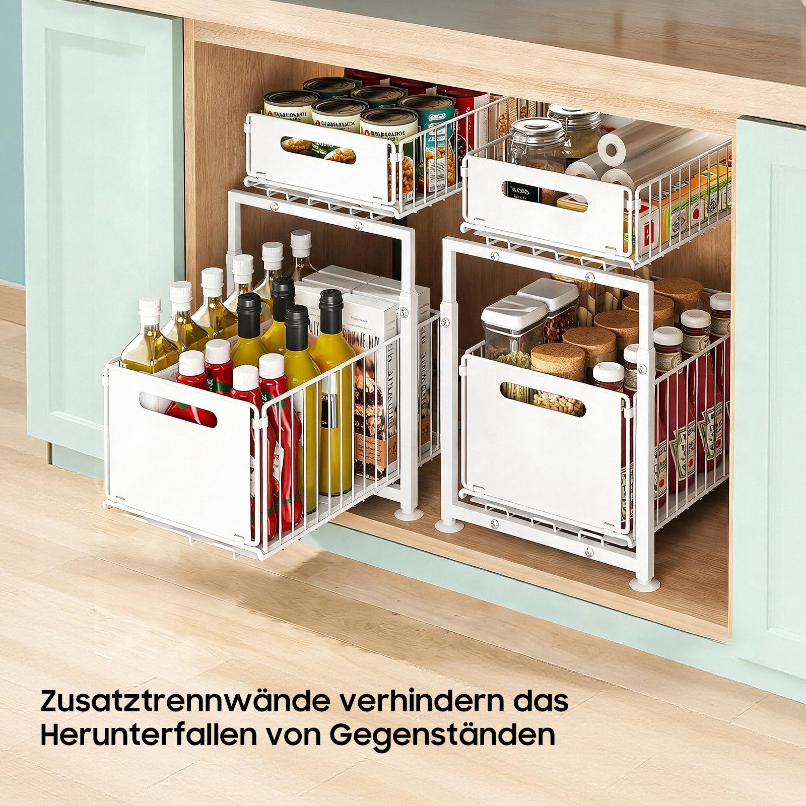 AIMAX Regalelement Ablageregal Waschbecken Regal, 2-Stufiger Küchenschrank Organizer, Aufbewahrungsregal, Schiebefunktion, Höhenverstellbar, Platzsparend – Bild 5 von 5