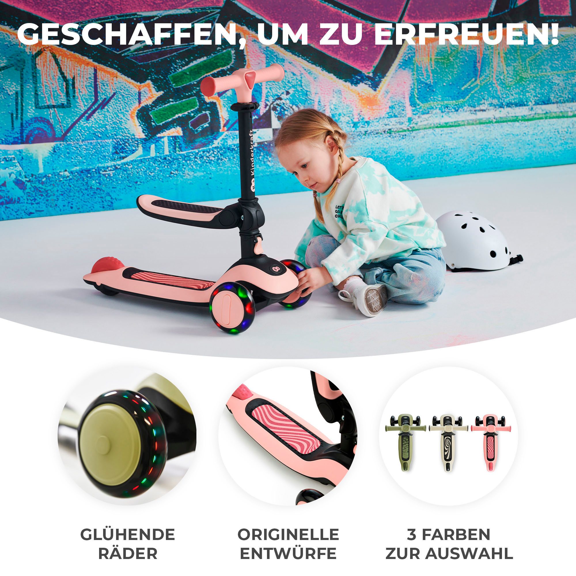 Kinderkraft Tretroller HALLEY, für Kinder; mit Bremse und leuchtenden Vorderrädern