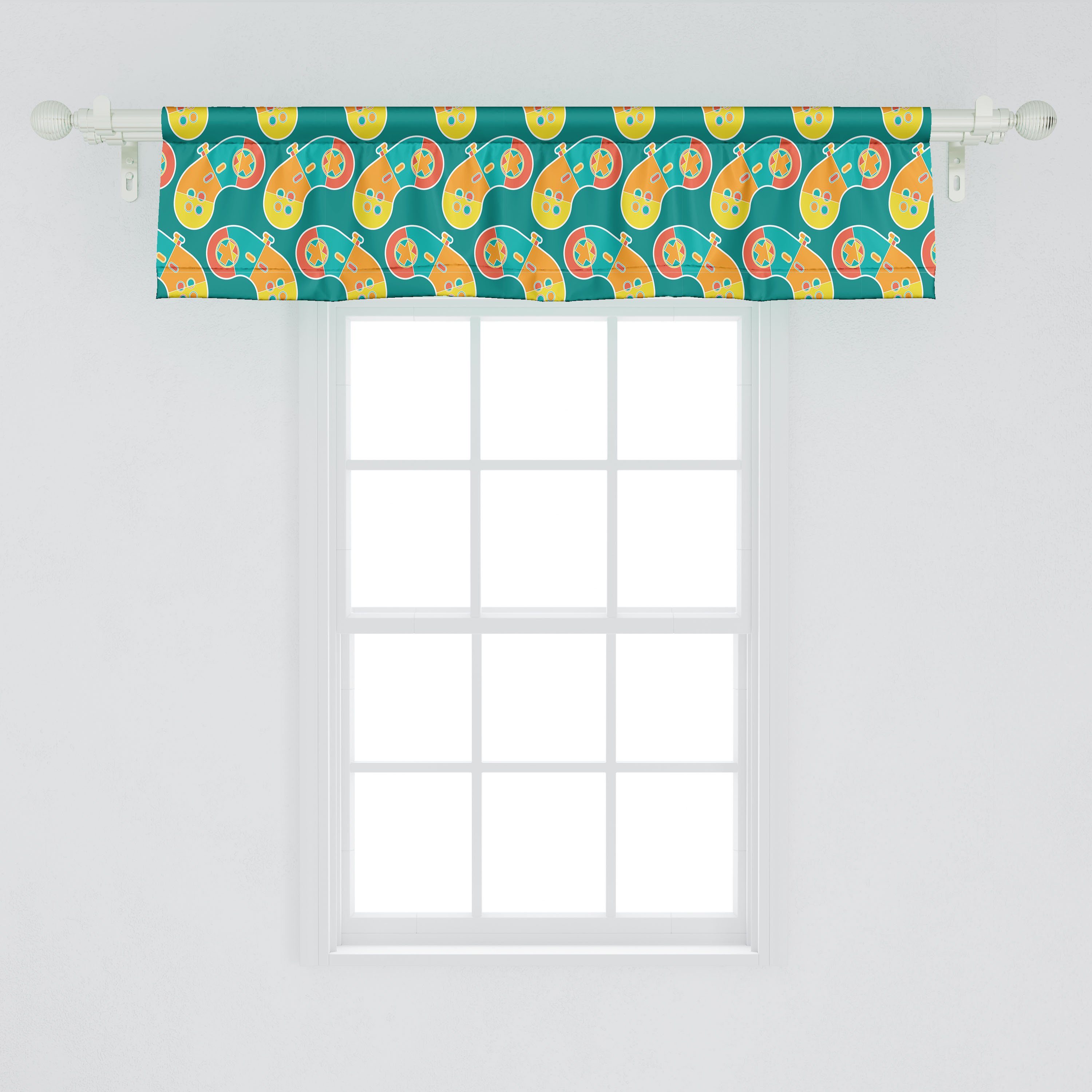 Scheibengardine Vorhang Volant für Microfaser, Dekor Farbige Retro Gamepad mit Küche Stangentasche, Gaming Schlafzimmer Kunst Abakuhaus