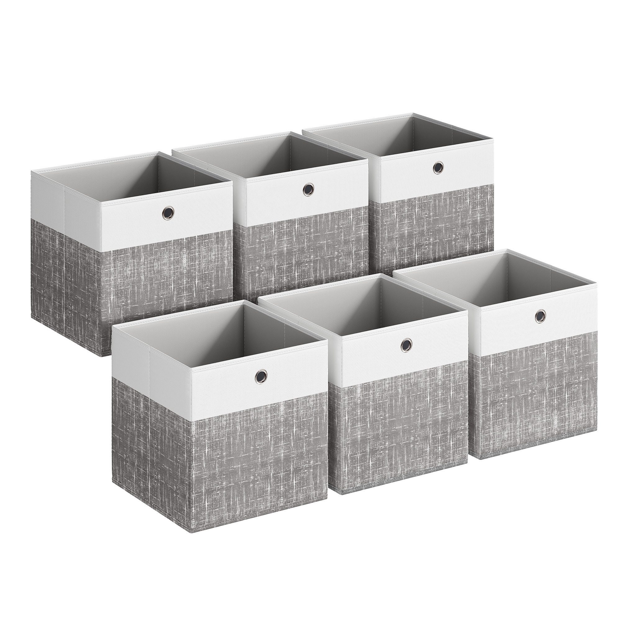 SONGMICS Aufbewahrungsbox Aufbewahrungskorb, Ordnungsboxen, Faltbox, Stoffbox für Würfelregal (6 St), mit PP-Platten, geruchsneutral, 33 x 33 x 33 cm, wolkenweiß-schilfgrau