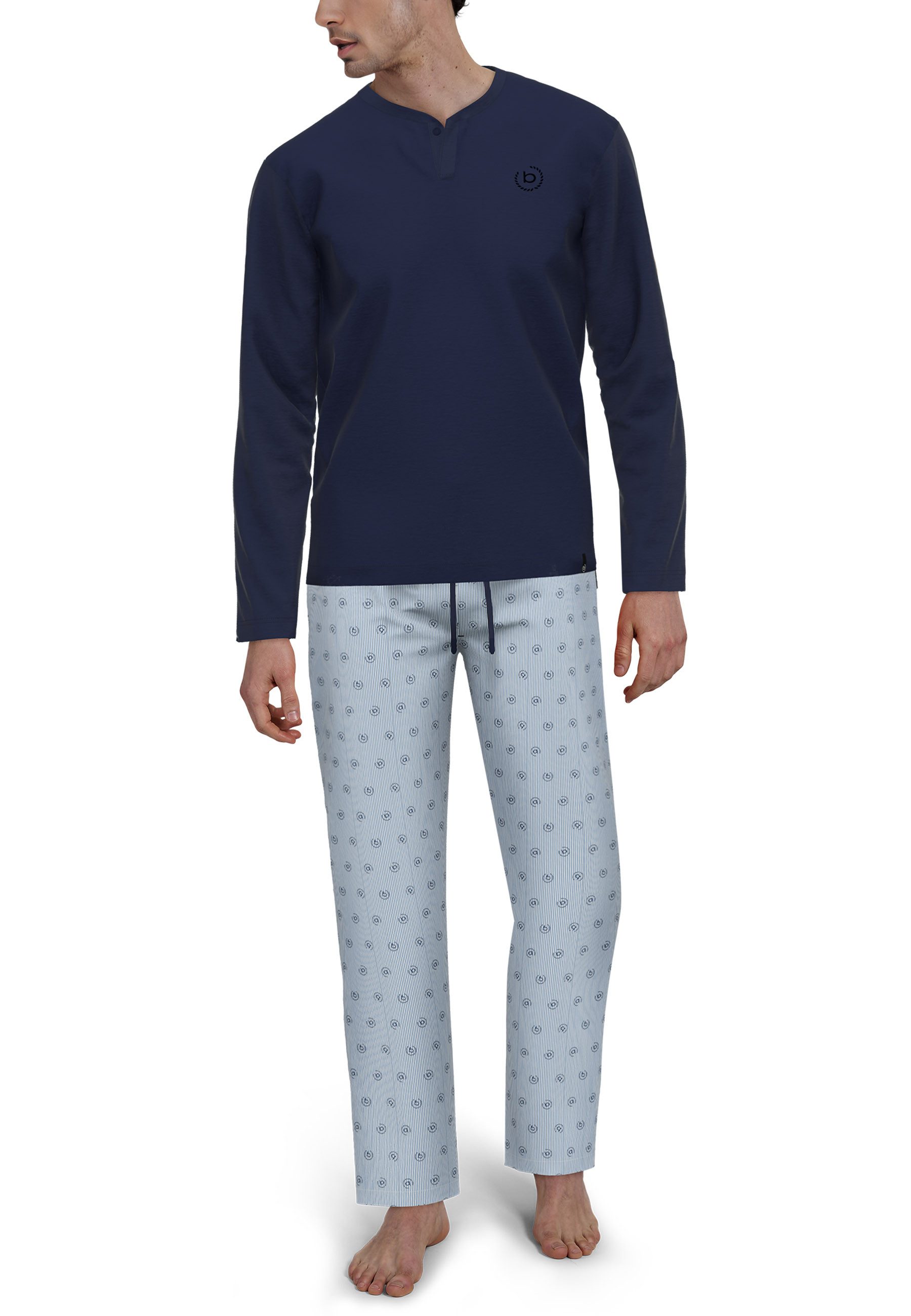 bugatti Pyjama BUGATTI Herren Pyjama blau bedruckt (1 tlg)