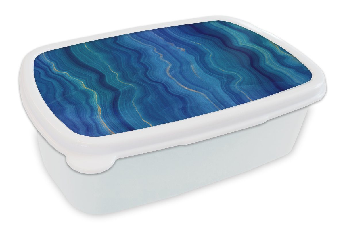 MuchoWow Lunchbox Achat-Geode - Edelsteine - Blau, Kunststoff, (2-tlg), Brotbox für Kinder und Erwachsene, Brotdose, für Jungs und Mädchen weiß