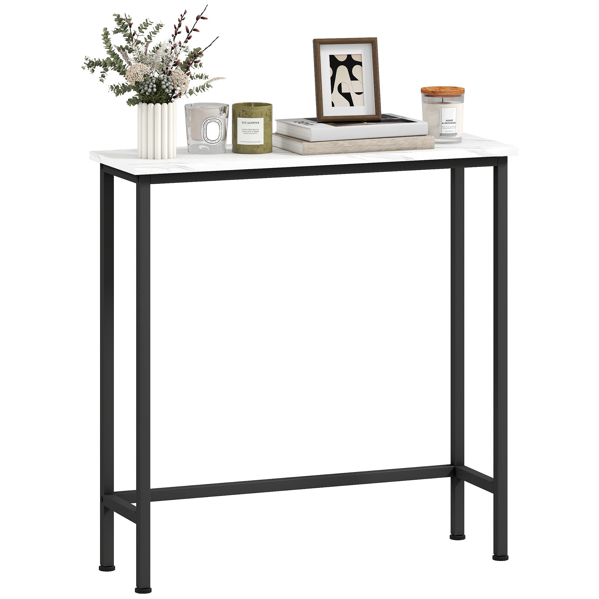 HOMCOM Konsolentisch Sofatisch Ausstellungstisch verstellbar Fußpads Kippschutz (Beistelltisch, 1-St., Flurtisch), für Kleinen Raum, Eingang, Flur, Wohnzimmer 75 x 24 x 76 cm Schwarz