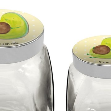 Mr. & Mrs. Panda Vorratsglas XL 2000ml Avocado Pfeifen - Gelb Pastell - Geschenk, Vegan, Glasbälte, Premium Glas, (1-tlg), Stilvoll & Praktisch