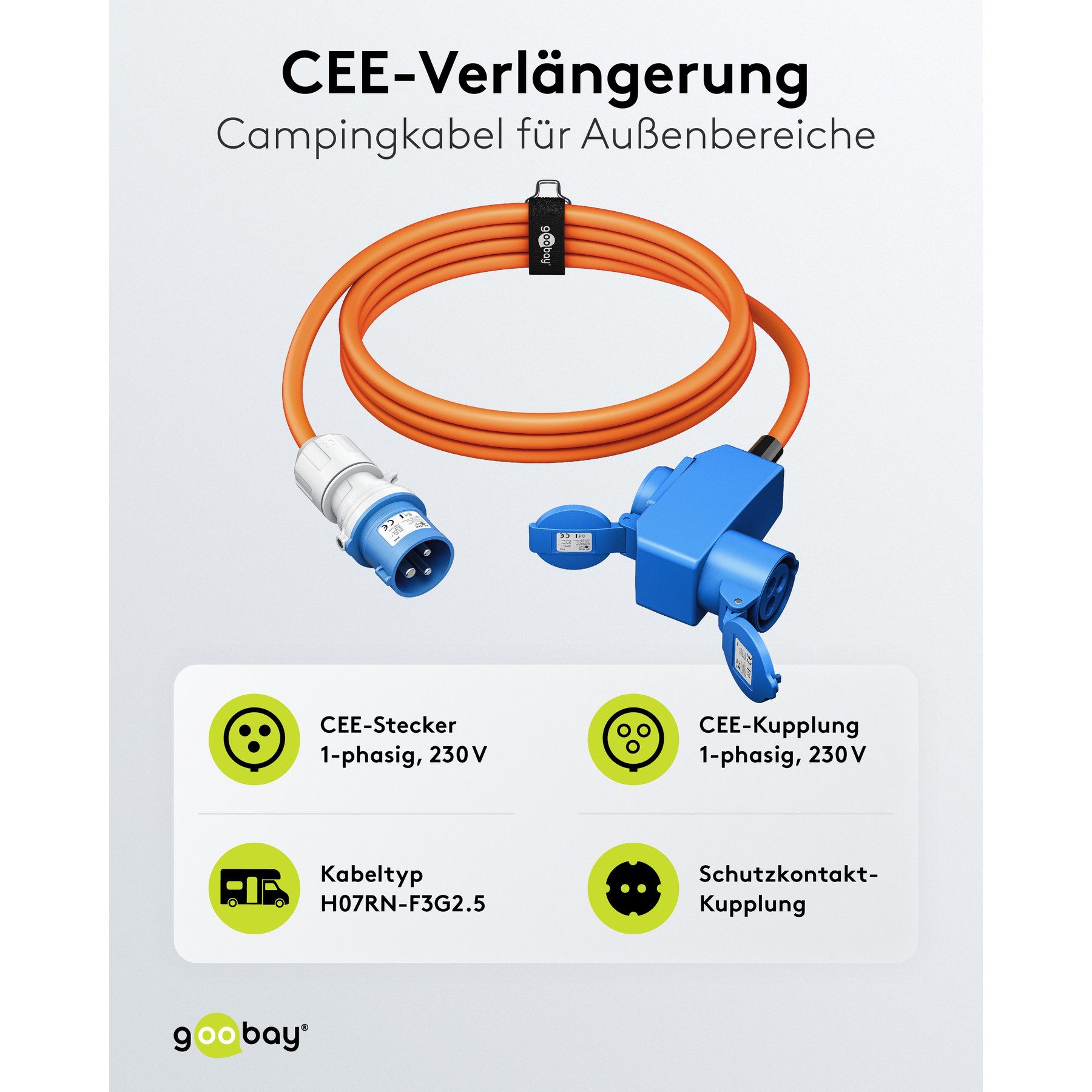 Goobay GOOBAY CEE-Adapterkabel 76232, 1,5 m, Stecker zu Kupplung + CEE-Adapterkabel