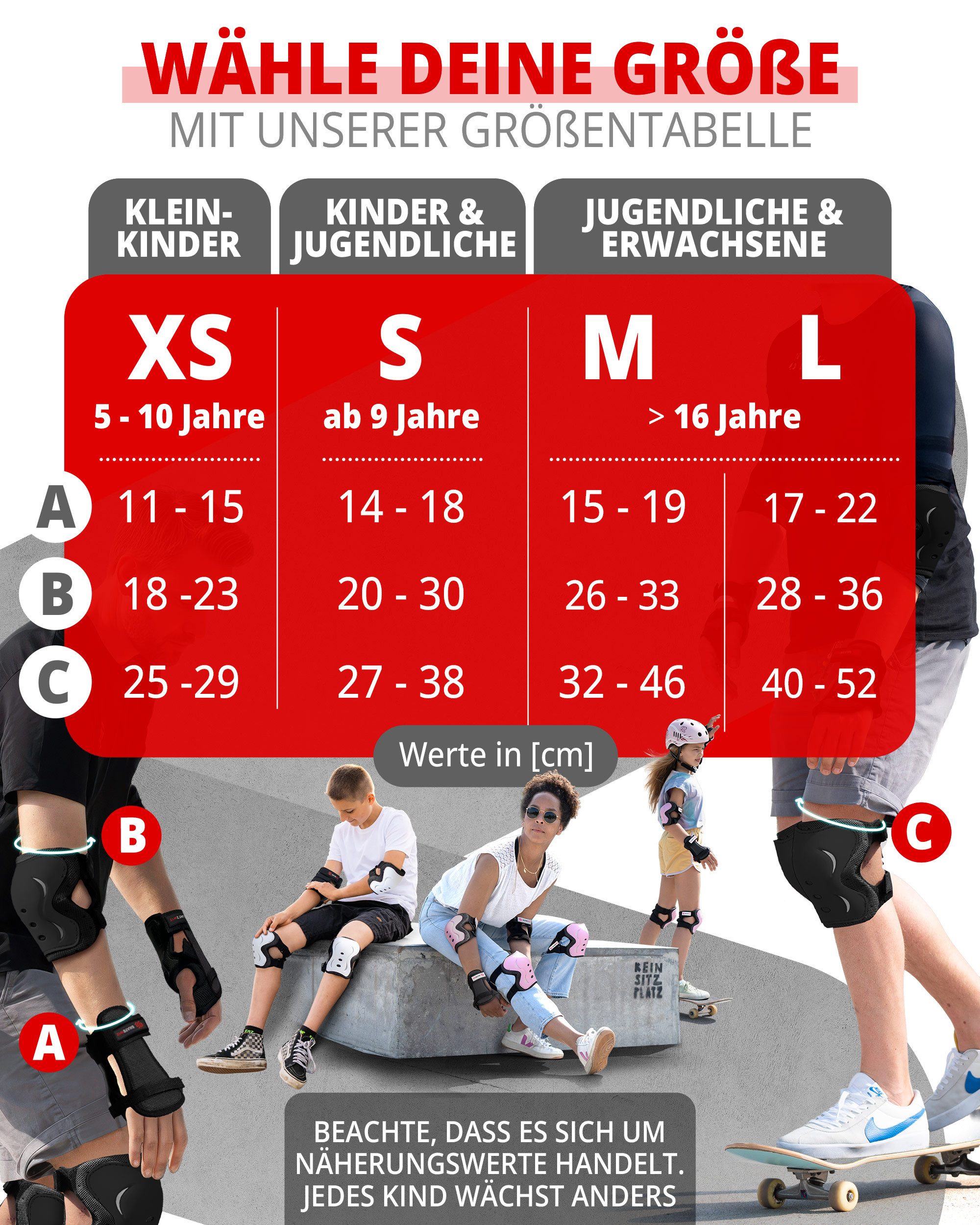 SKATEWIZ Protektoren-Set Schoner Inliner Geschenke für Kinder Knieschoner Erwachsene (Schützer Set Inliner skates Kinder und Rollschuhe, 6-tlg., Knieschoner Kinder - Inliner Schoner Erwachsene Schützer Inliner), Skateboard Schutzausrüstung Schlittschuhe Schoner
