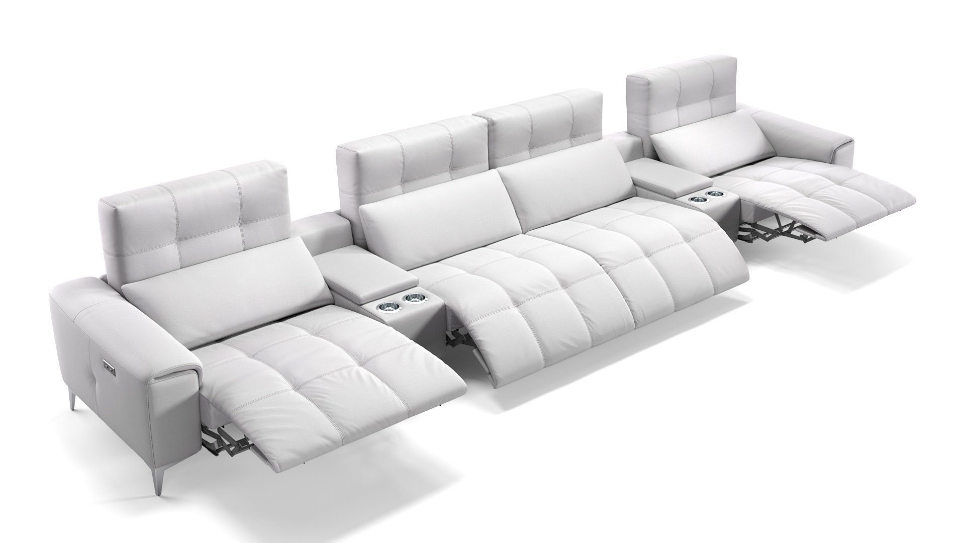 Sofanella - 100 Sofa in cm Leder 4-Sitzer Sofanella 486 SALENTO Kinosofa x XXL: Weiß