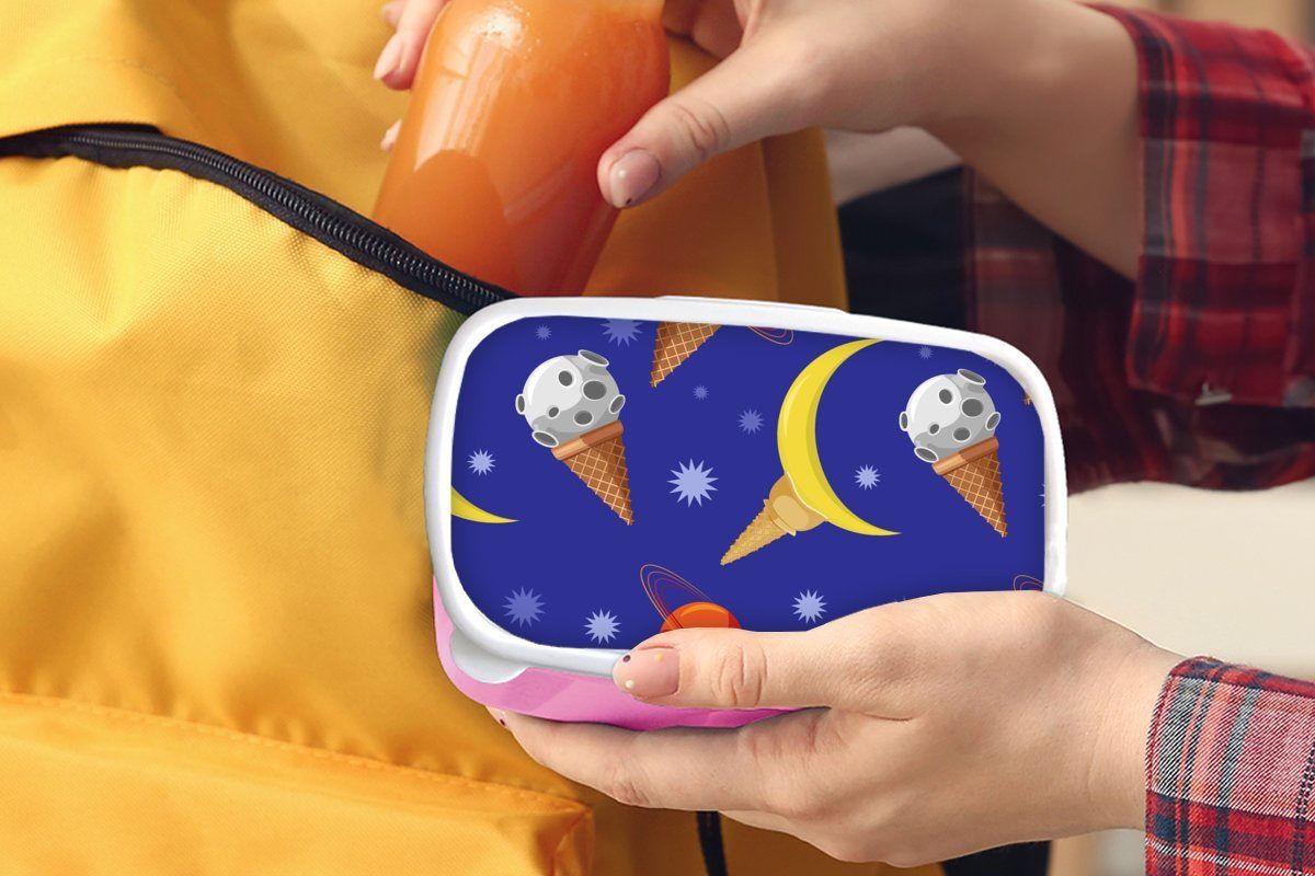 MuchoWow Lunchbox Planeten - Kunststoff, Erwachsene, Kunststoff Brotbox (2-tlg), für Kinder, Mädchen, Snackbox, rosa Eiswaffeln Brotdose Muster, 