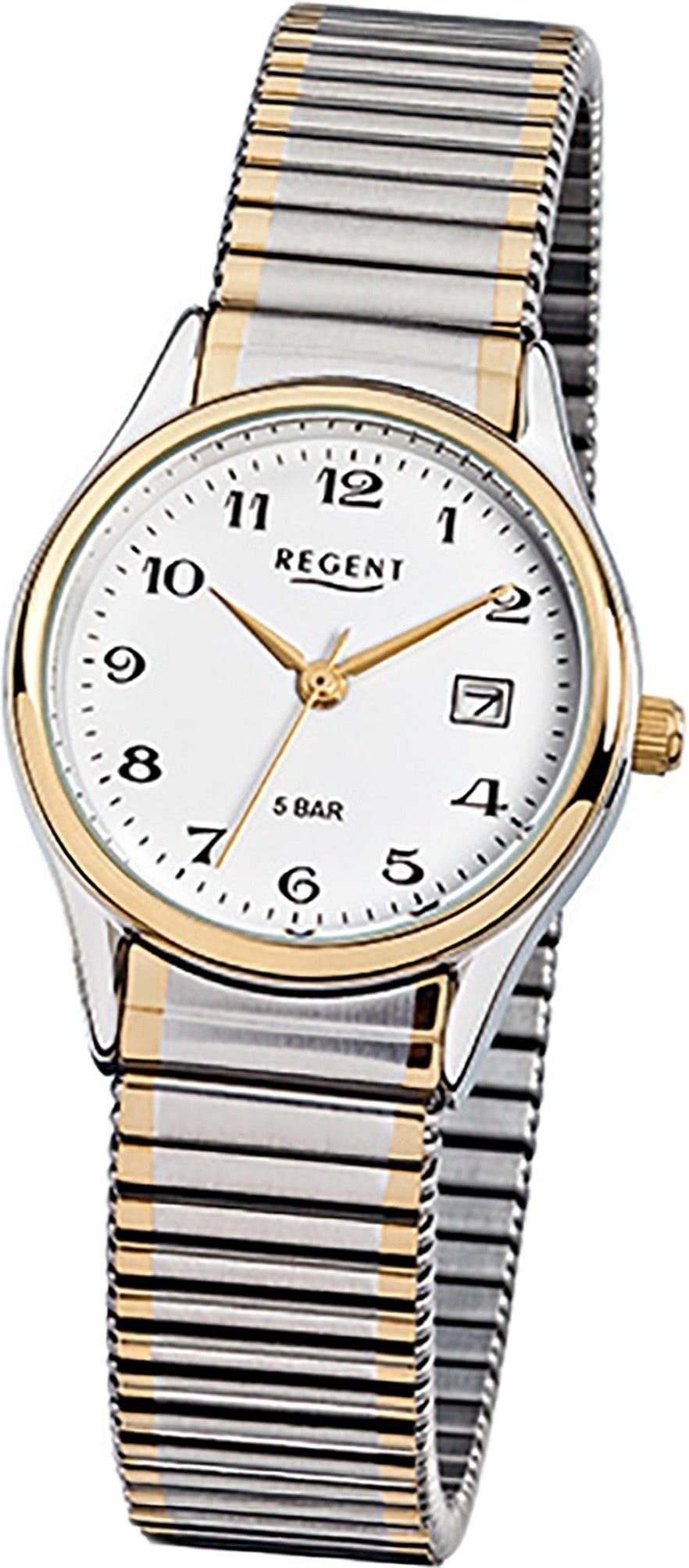 Regent Quarzuhr Regent Stahl Damen-Herren Uhr F-461, Damen, Herrenuhr Edelstahl, ionenplattiert rundes Gehäuse, (ca. 29mm)