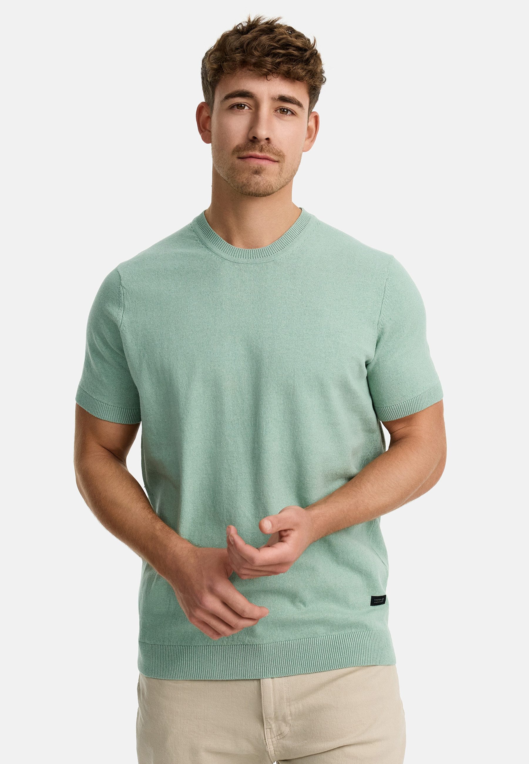 INDICODE T-Shirt Herren INVasko Shirt Tee Herrenshirt T-Shirt Feinstrick mit Rippstricksaum