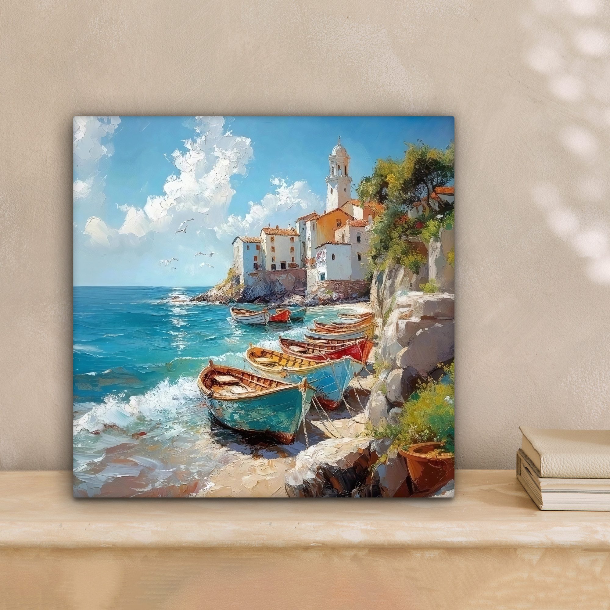 OneMillionCanvasses® Leinwandbild Boote - Felsen - Meer - Sonne, Fotodruck günstig online kaufen