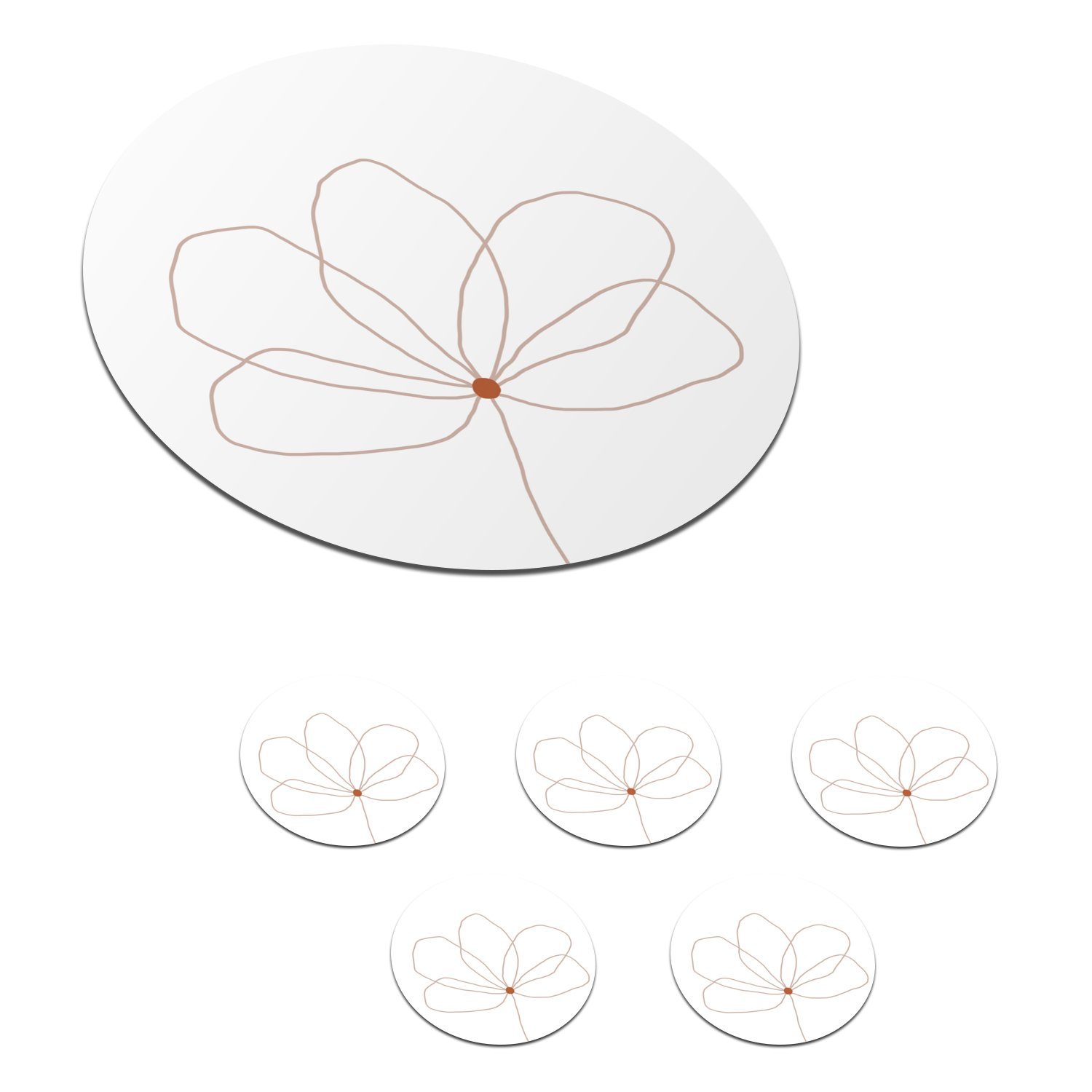 MuchoWow Glasuntersetzer Blume - Zubehör Strichzeichnung Tasse, Korkuntersetzer, Tassenuntersetzer, Becher Natur, - Gläser, 6-tlg., Getränkeuntersetzer, für