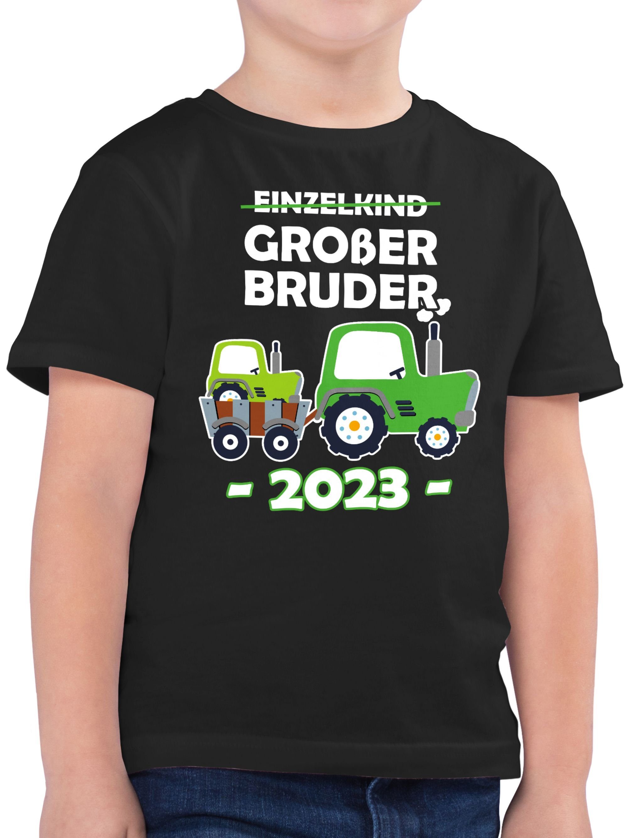 Shirtracer T-Shirt Einzelkind Großer Bruder 2023 Traktor Großer Bruder 03 Schwarz