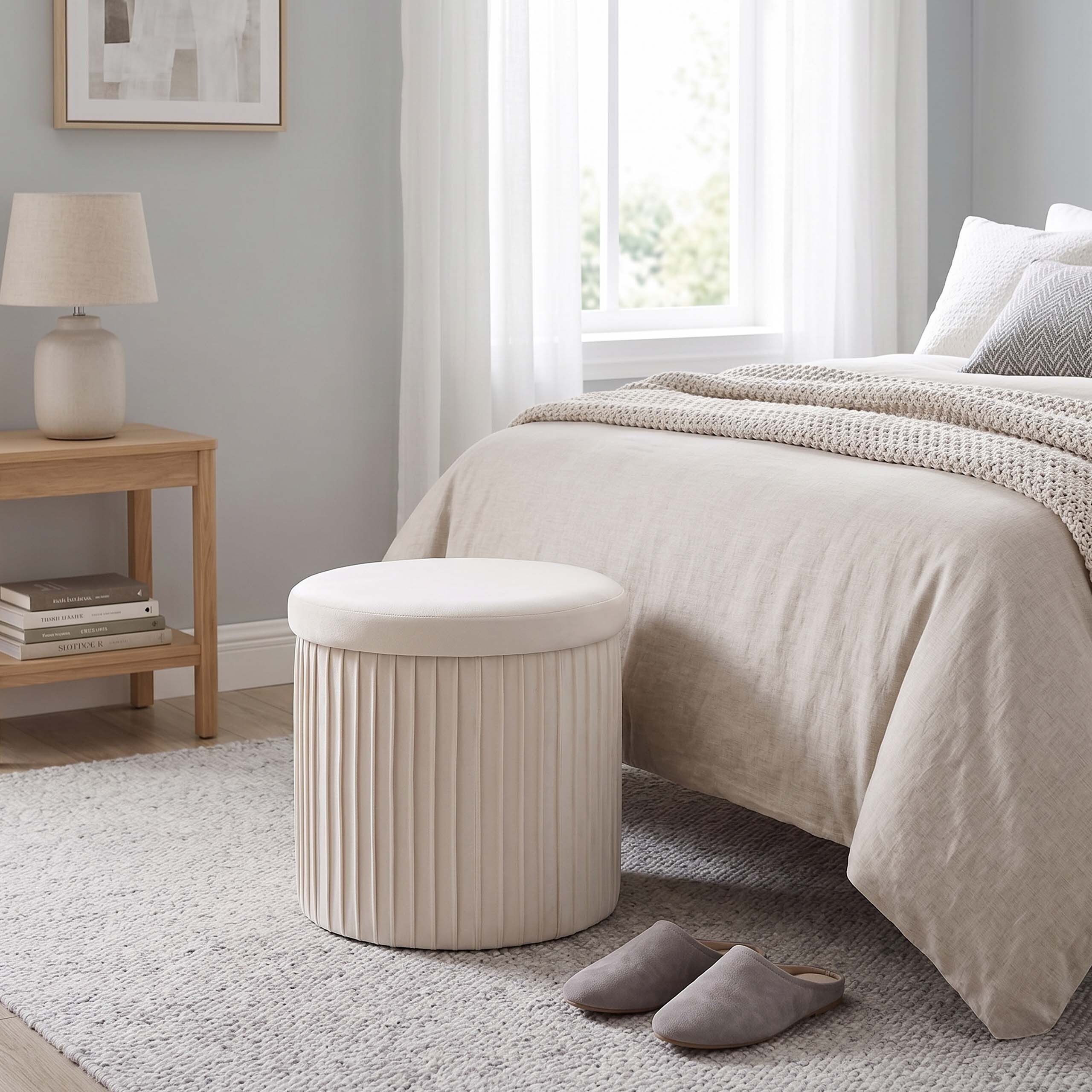 relaxdays Stauraumhocker Hocker aus Samt mit Stauraum (1 St), Creme – Bild 2 von 5