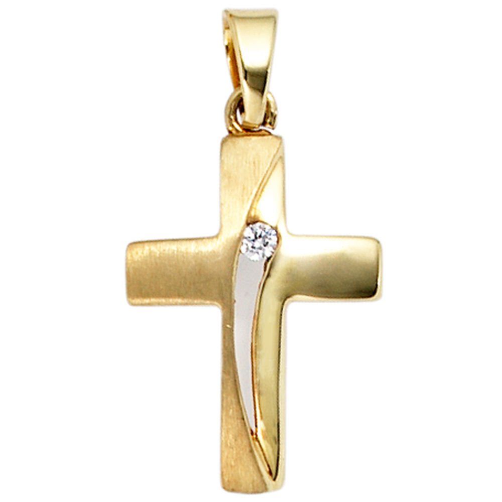Kettenanhänger Anhänger Kreuz Zirkonia 333 Gold mattiert