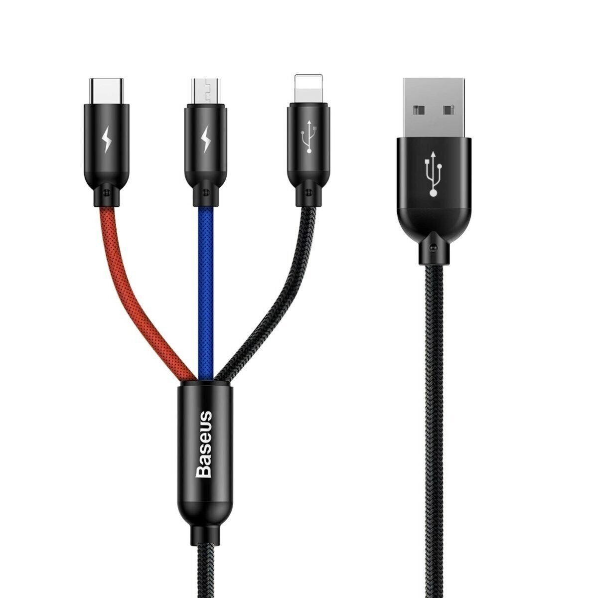 Baseus Baseus 3in1 Schnell-Ladekabel USB-C Lightning Micro 3,5A 0,3m Schwarz Smartphone-Kabel