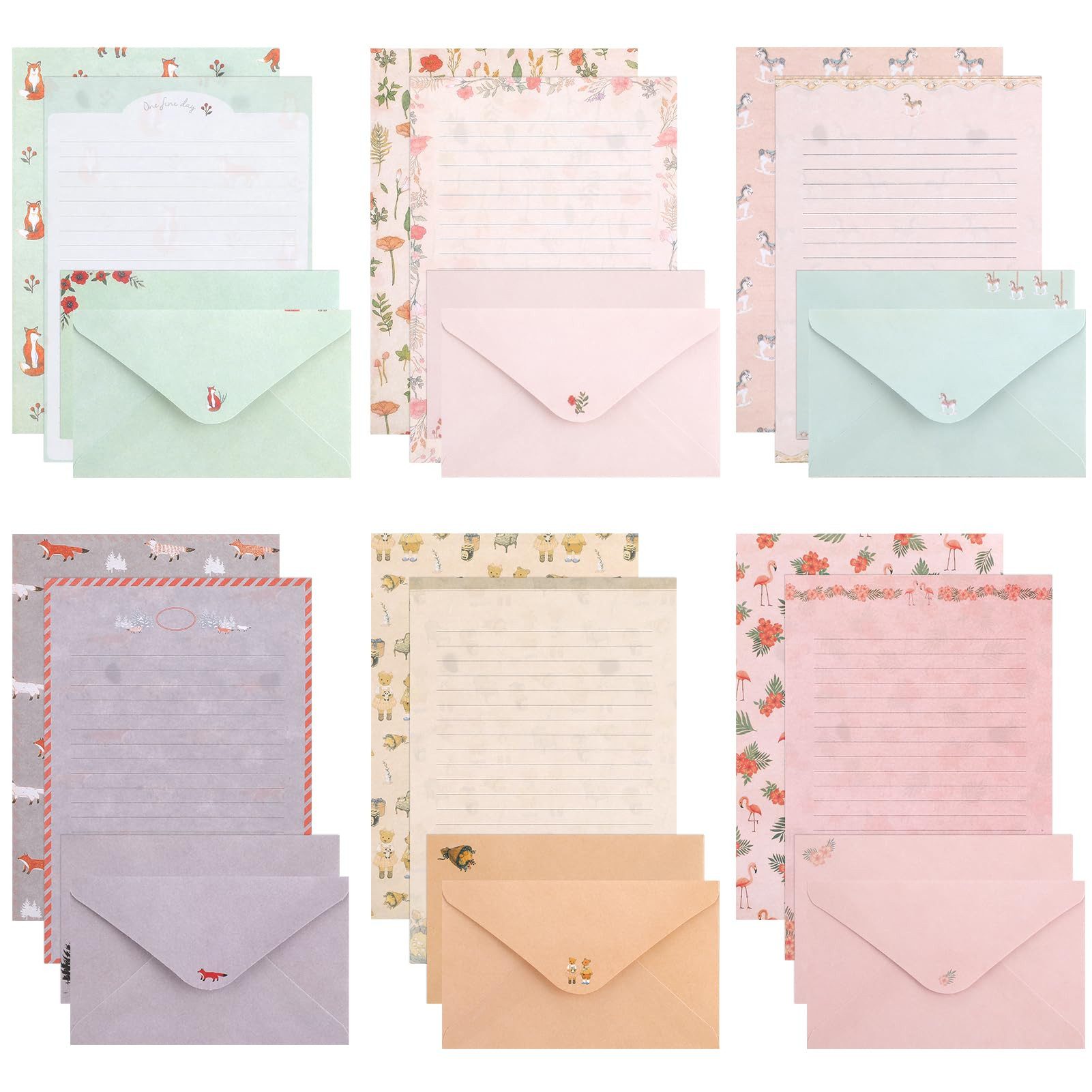 FOUORTUNATE-BEE Briefpapier Briefpapier Set 54 tlg mit Umschlägen für Einladung Hochzeit, 54 tlg Briefpapier Set 36 Blätter 18 Umschläge für Briefe & Karten