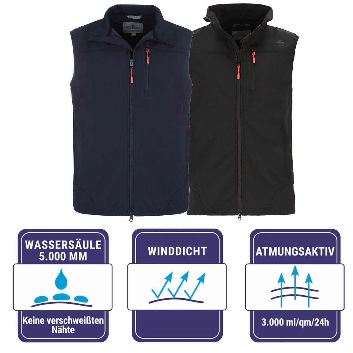 Blue Wave Softshellweste Bernd Herren Outdoor-Weste Bernd - Weste Softshell mit Stehkragen