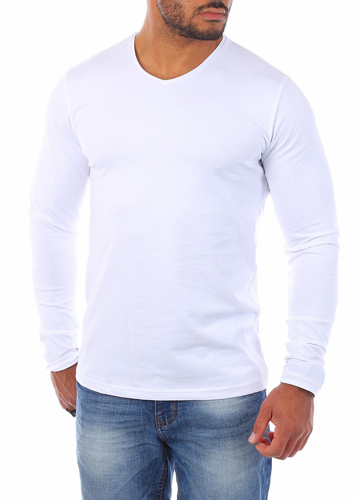 Young & Rich Langarmshirt Herren Uni Basic Longsleeve V-Ausschnitt Unterziehshirt 2001 3er Pack (3er-Pack, 3-tlg., 3er-Pack) V-Ausschnitt unifarben langarm slim fit