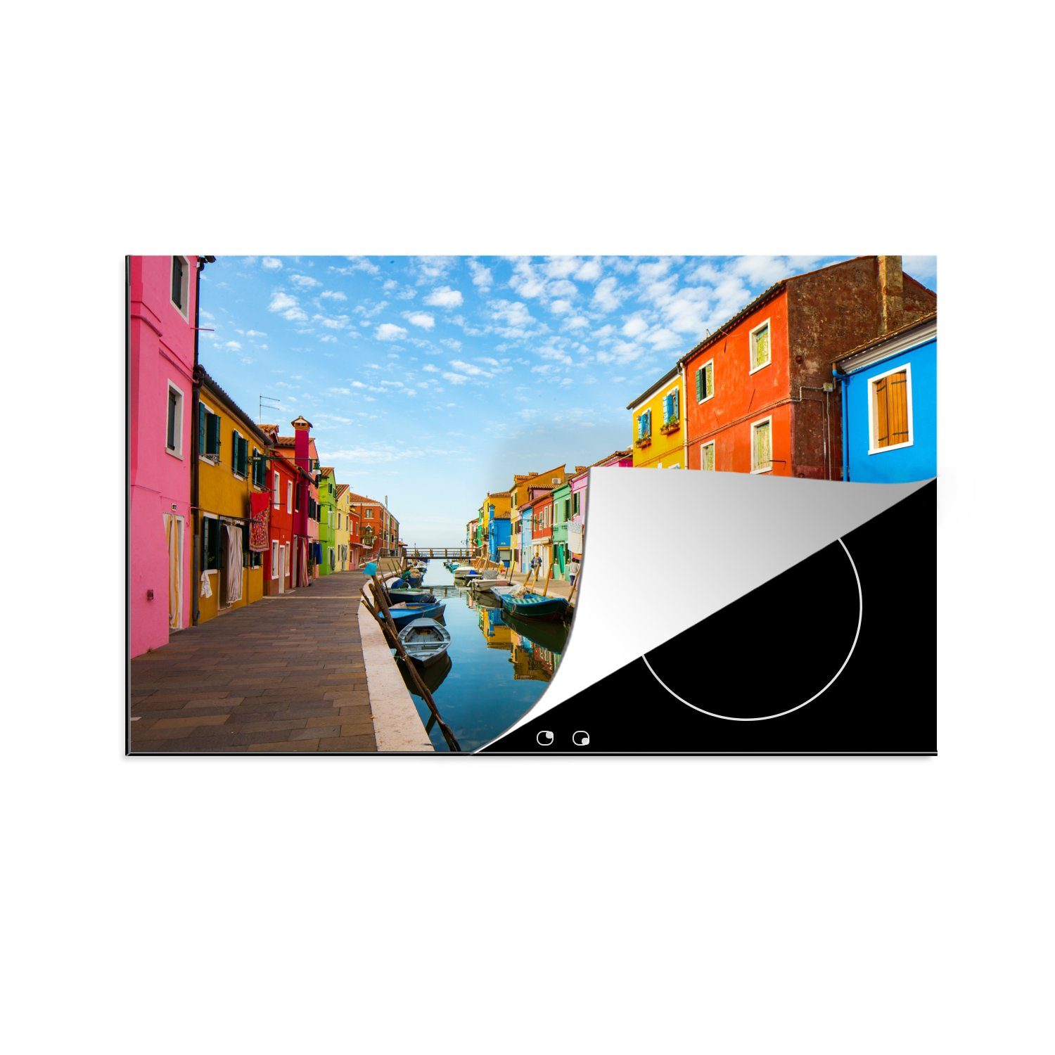 MuchoWow Herdblende-/Abdeckplatte Kanal durch die bunte Insel Burano in Venedig, Vinyl, (1 tlg), 81x52 cm, Induktionskochfeld Schutz für die küche, Ceranfeldabdeckung