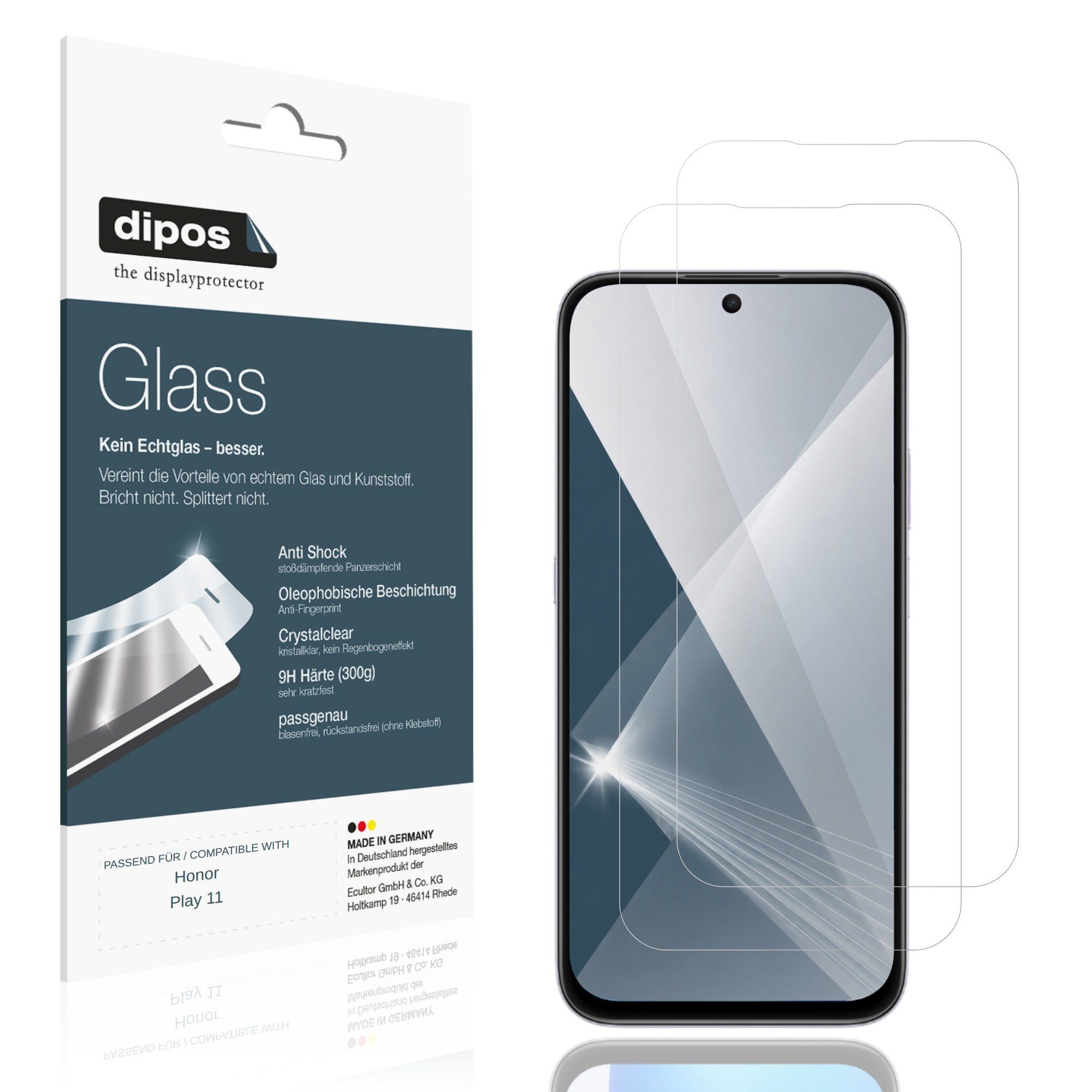 dipos Displayschutzfolie Schutzfolie für Honor Play 11, 2 Stück, Displayschutz Schutz Folie Made in Germany