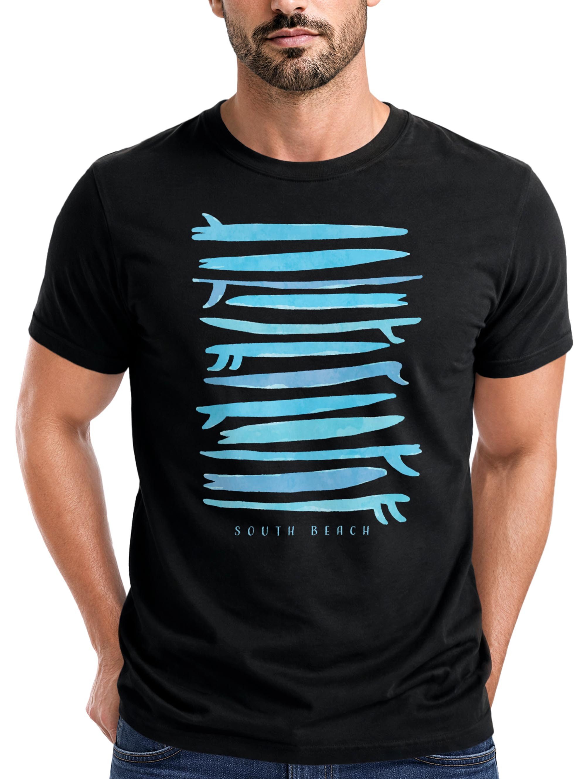 Neverless Print-Shirt Herren T-Shirt Surfboards South Beach California USA Sommer Surfing mit Print