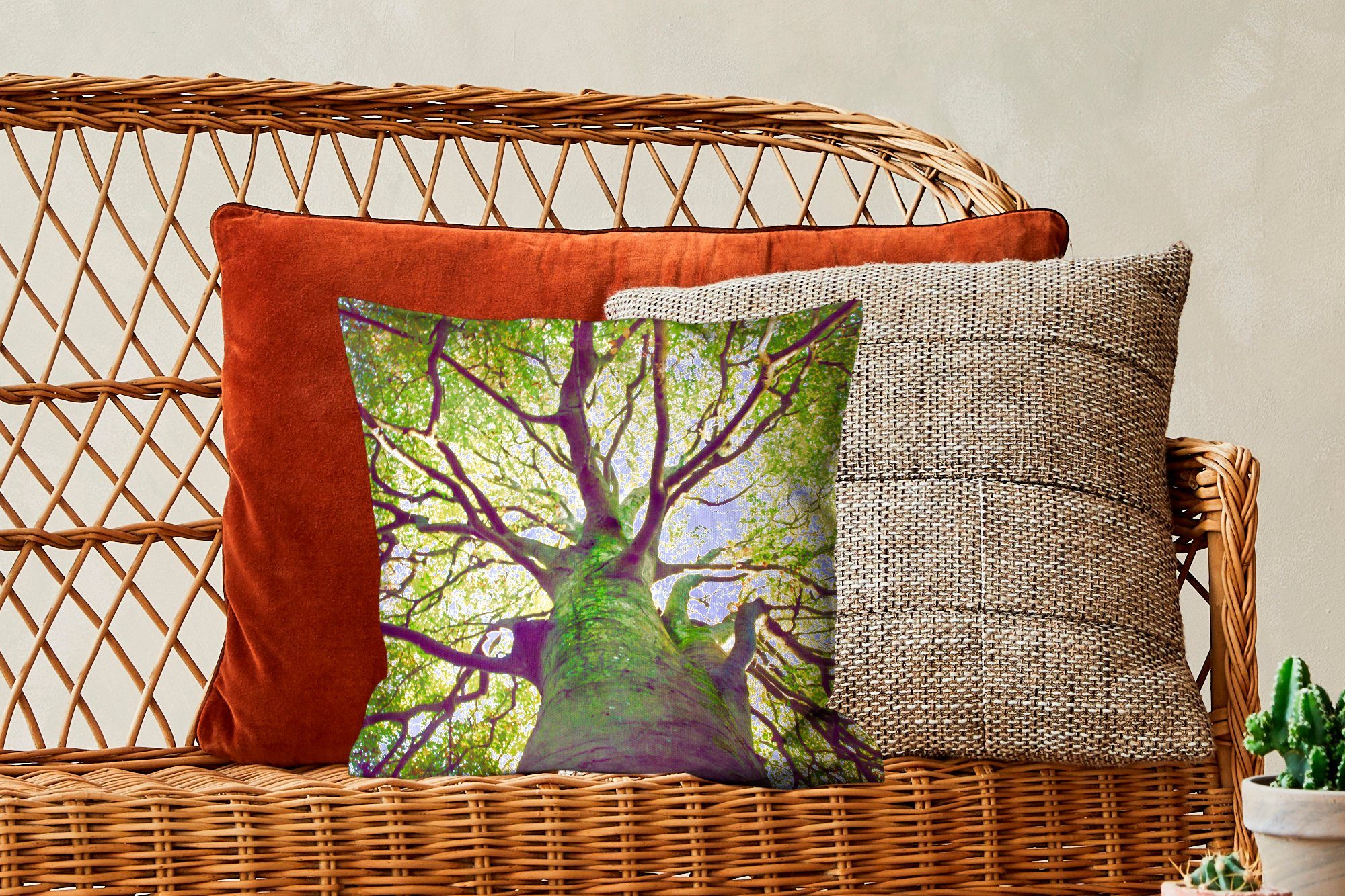 Wohzimmer, Zierkissen grünen Zweige Deko, Beruhigende Schlafzimmer, Baumes, mit eines Sofakissen Füllung Dekokissen MuchoWow für