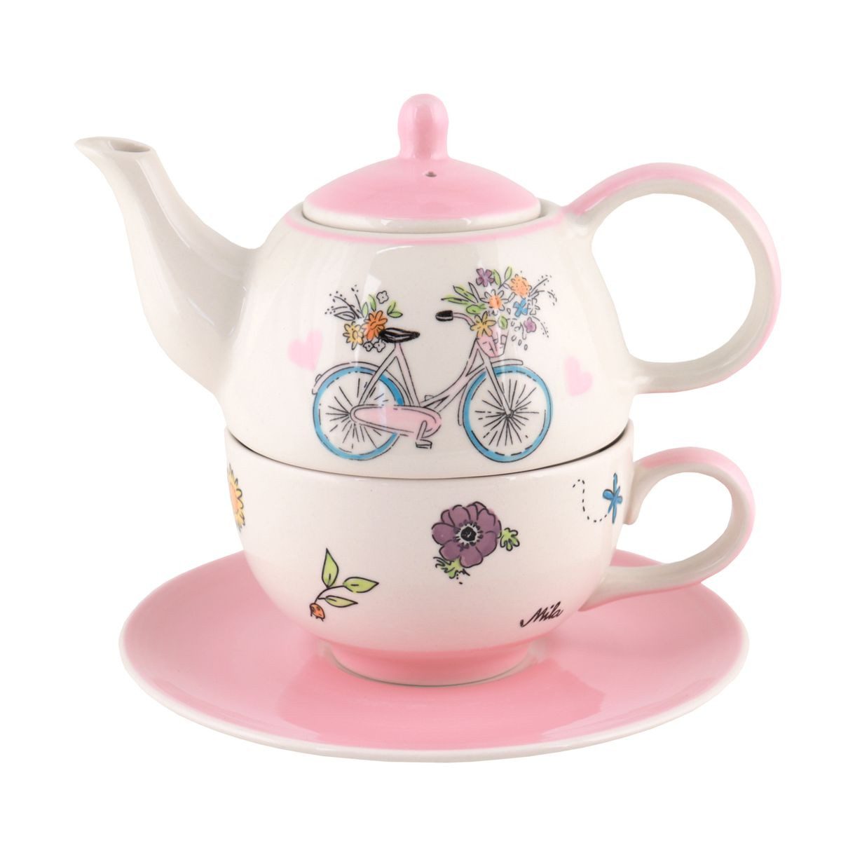 Mila Teekanne Mila Keramik Tee-Set Tea for One Rad-Tour ins Grüne, 400 l, (Stück)