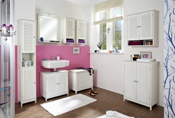 Saphir Badspiegel Quickset 928 Spiegel mit Ablage, 60 cm breit, Landhaus-Stil, Flächenspiegel Weiß Glanz, ohne Beleuchtung, rechteckig