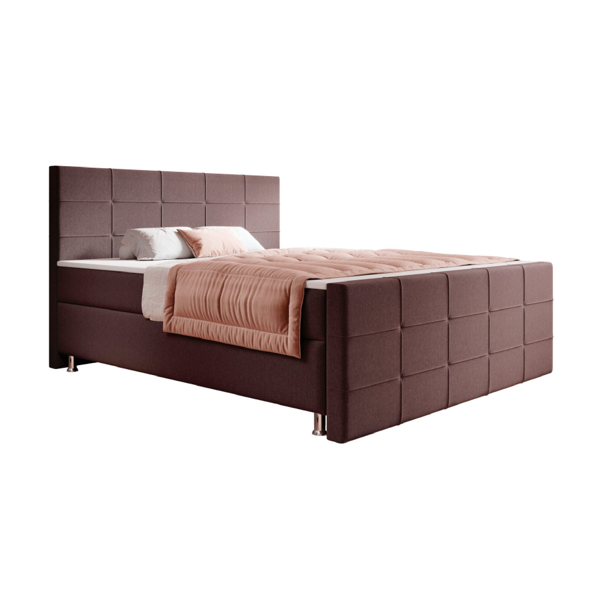 inter Boxspringbett Florenz 180x200cm Webstoff (Bett 180x200 cm mit Fussteil Schlafbett Betten), inklusive Fußteil, Matratzen und Topper