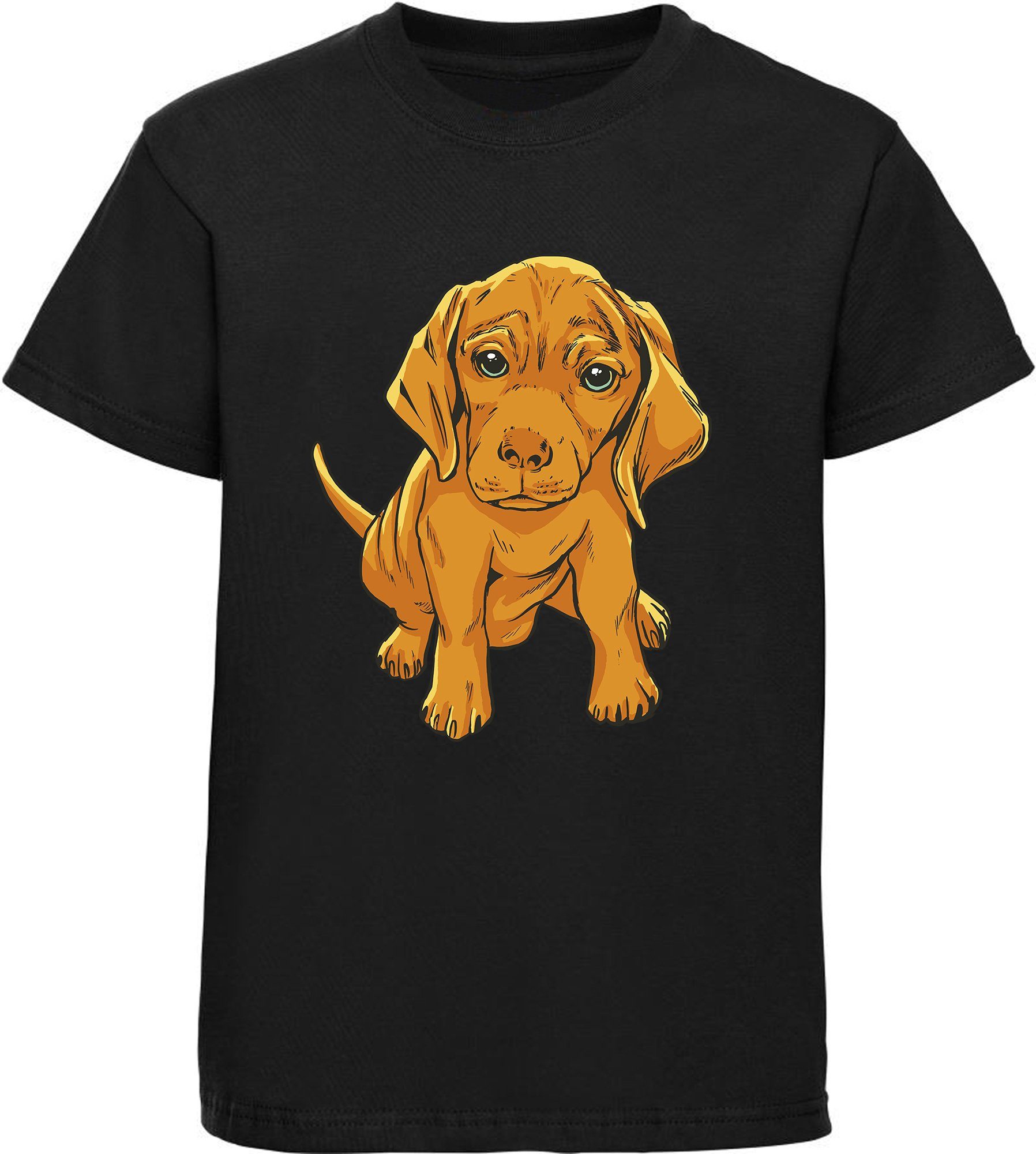 MyDesign24 Print-Shirt Kinder Welpe T-Shirt Baumwollshirt Süßer - Hunde bedruckt mit Aufdruck, schwarz i230
