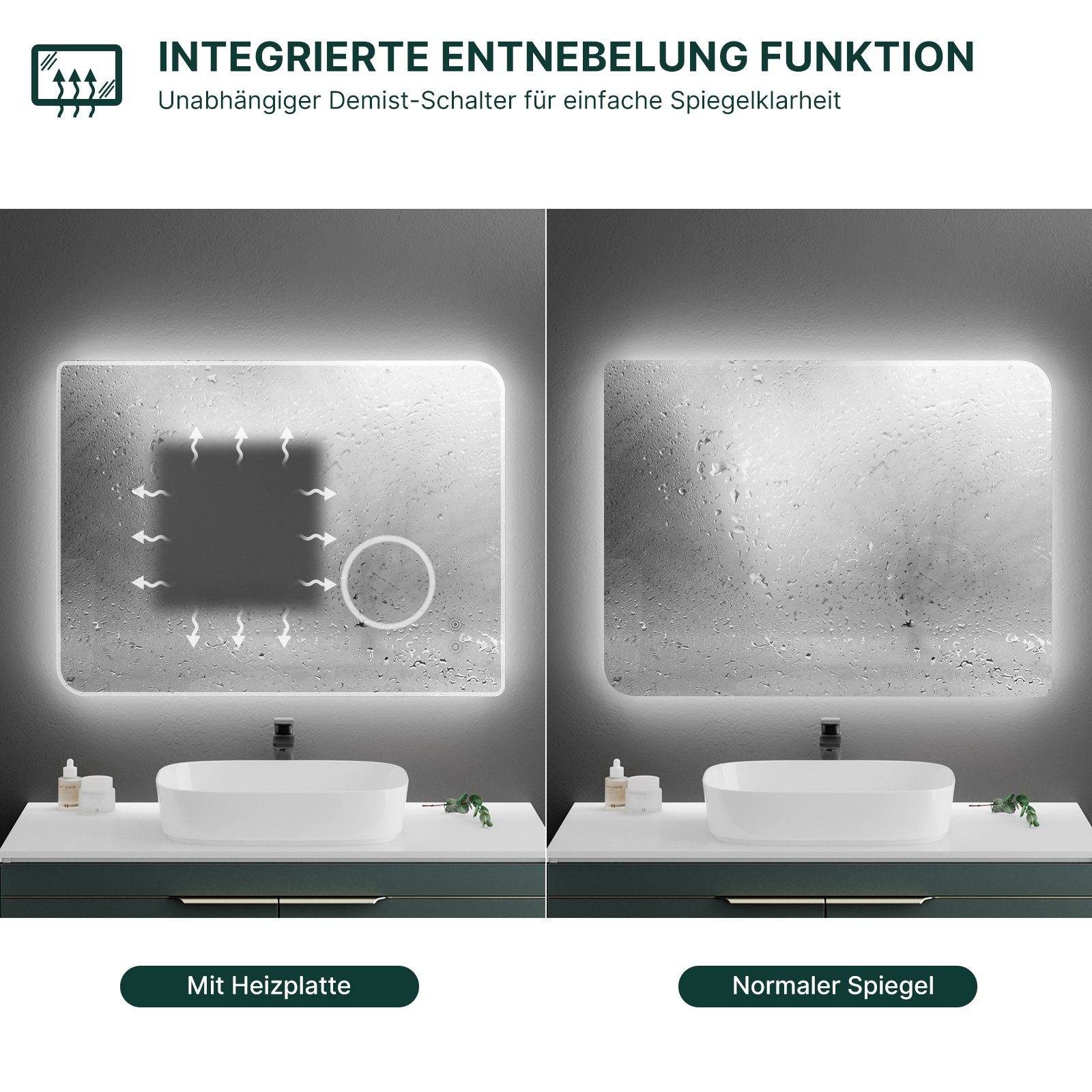 Badspiegel Badezimmerspiegel, Antibeschlage, LED Touch cm mit Beleuchtung, 80x60 Schalter, Meerveil