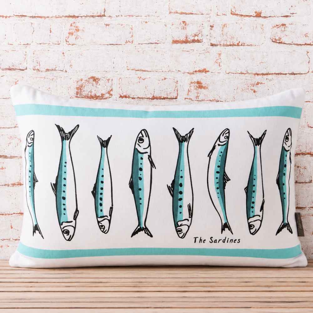 AltoBelli Dekokissen AltoBelli Kissen SARDINA Weiß Türkis mit FISCHEN inkl Füllung 30x50 cm