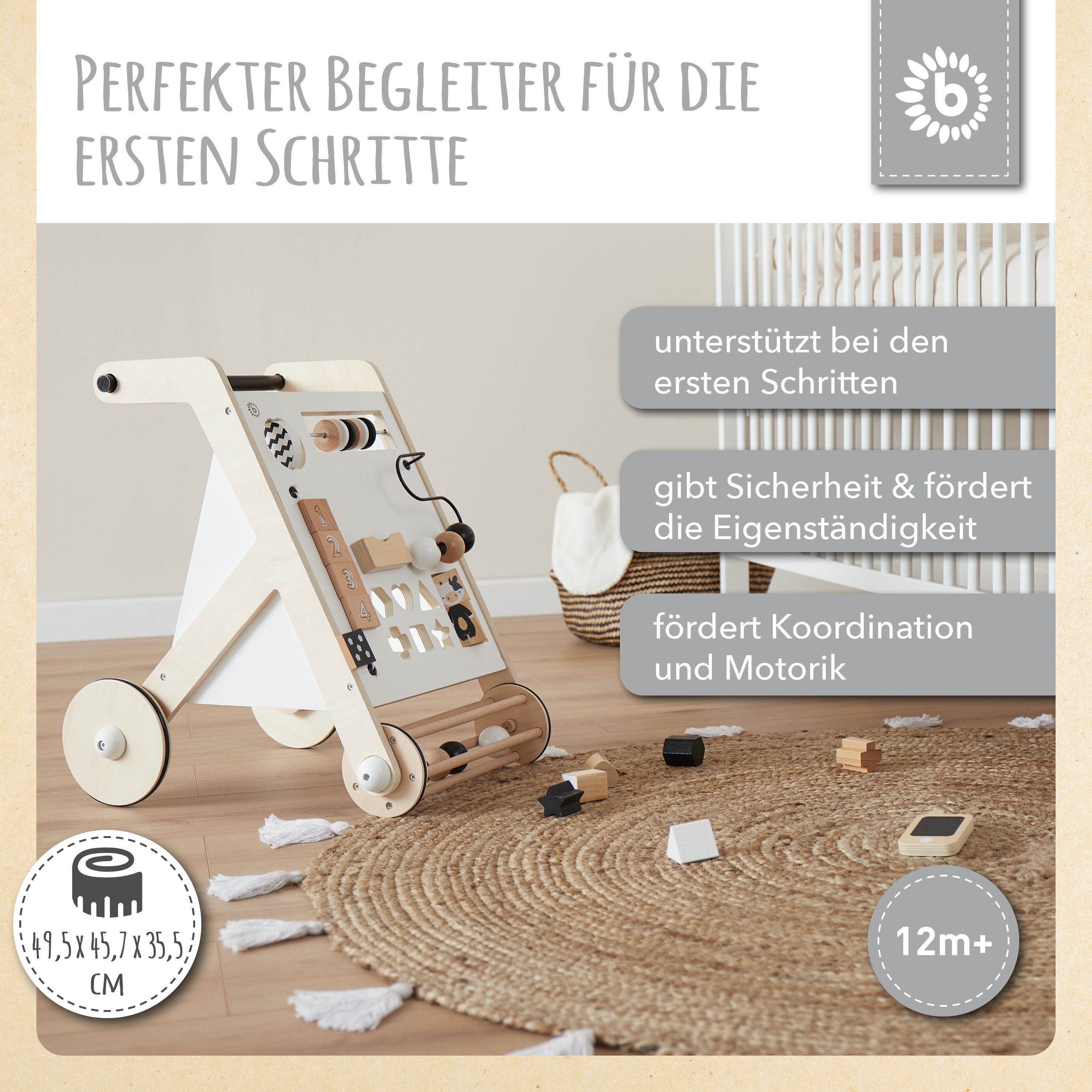 weiß Babys BIECO Gummibereifung Activity Holz, Babys Lauflernwagen Förderung Baby Multifunktionale Gehhilfe Lauflernhilfe Lauflernhilfe Baby mit Laufwagen für der zur Motorik Bieco schwarz für Lauflernhilfe