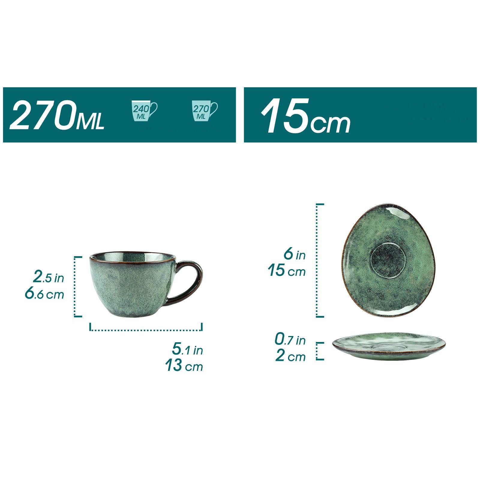 vancasso Kaffeeservice für 4, Steingut Tasse mit Unterteller, Reaktivglasur (4-tlg), 4 Personen, Steingut