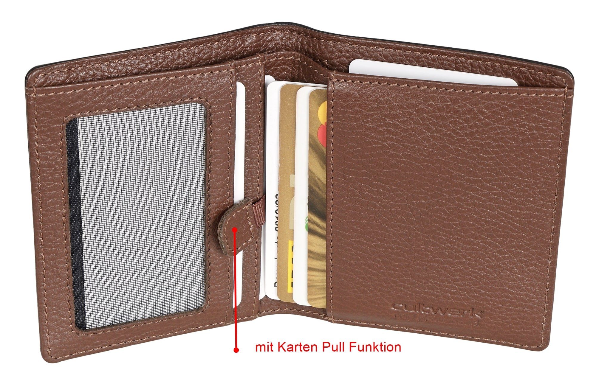 Herren Farbe Echtleder Geldbörse Funktion Braun Kartenfächern, Bear mit Schwarz-Braun Cultwerk 5 und RFID-Schutz Brown IV Pull Card Schwarz aus Modell für mit