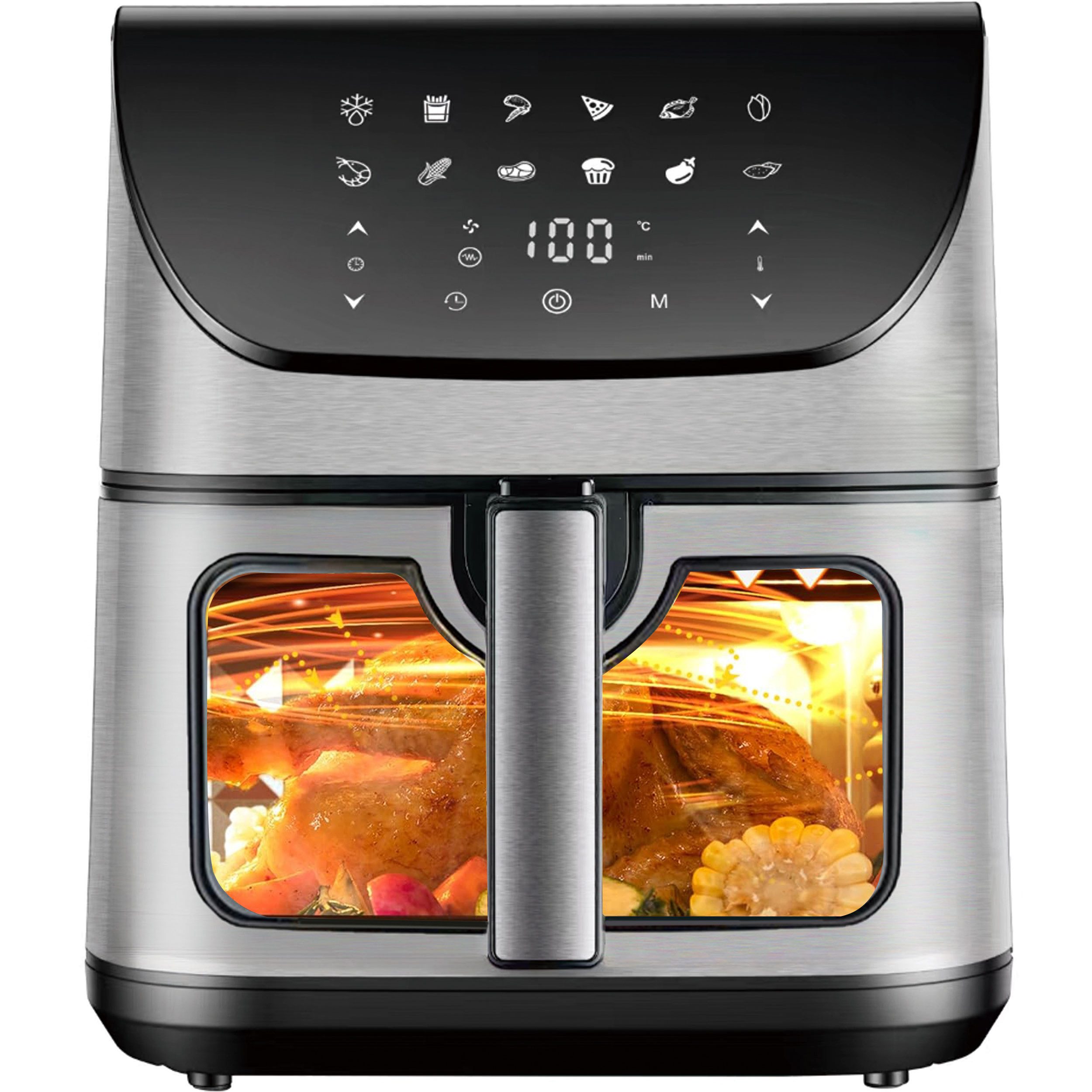WHEELYOU Heißluftfritteuse 8.5 L Airfryer – 1800 W, Sichtfenster & LED-Display für fettarmes Kochen, 1800,00 W, 1800 W Airfryer mit Sichtfenster, USB-Ladeanschluss & App-Steuerung